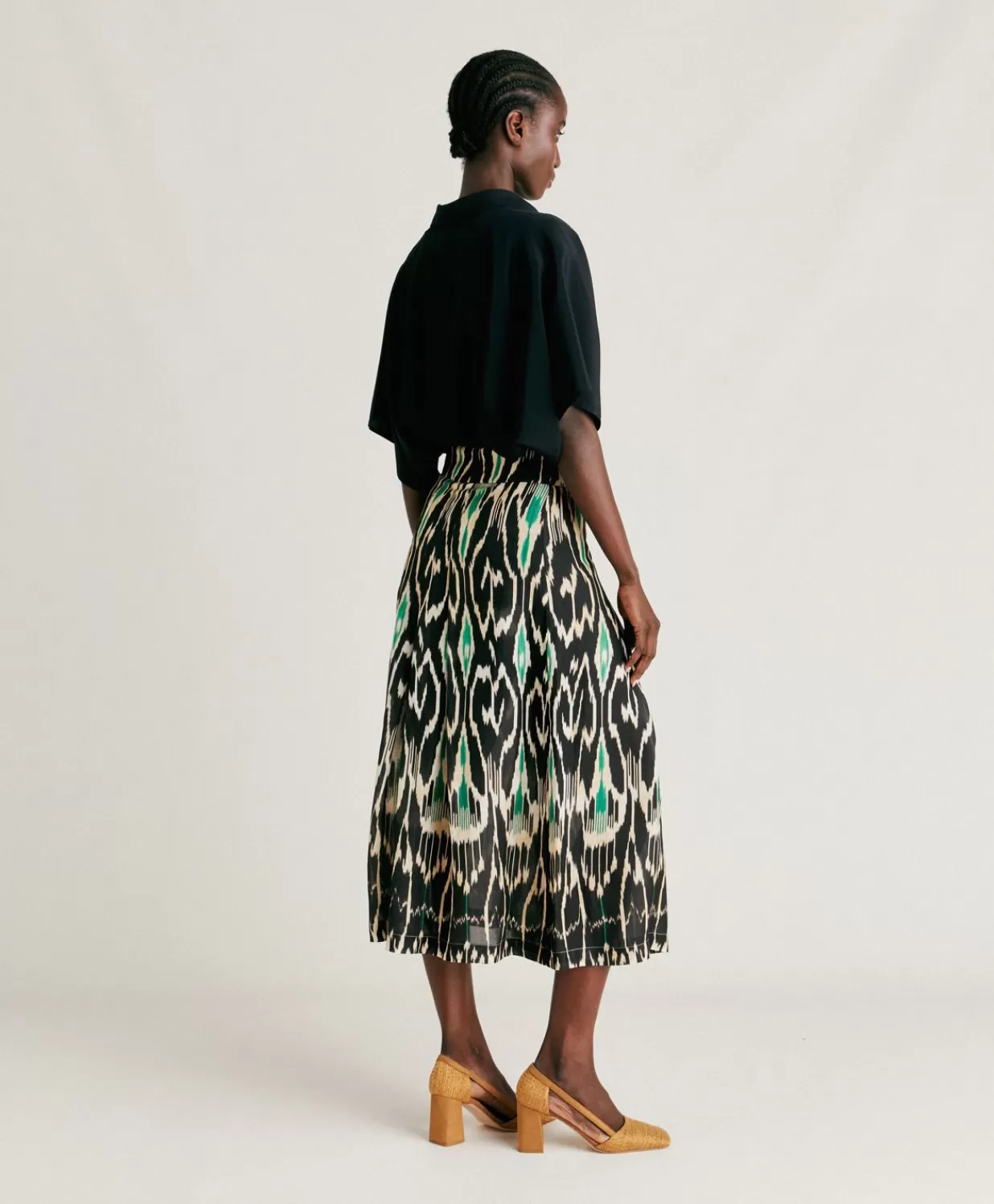 Momoni Jupes>Jupe Celestin En Lin Viscose - Noir Multicolore
