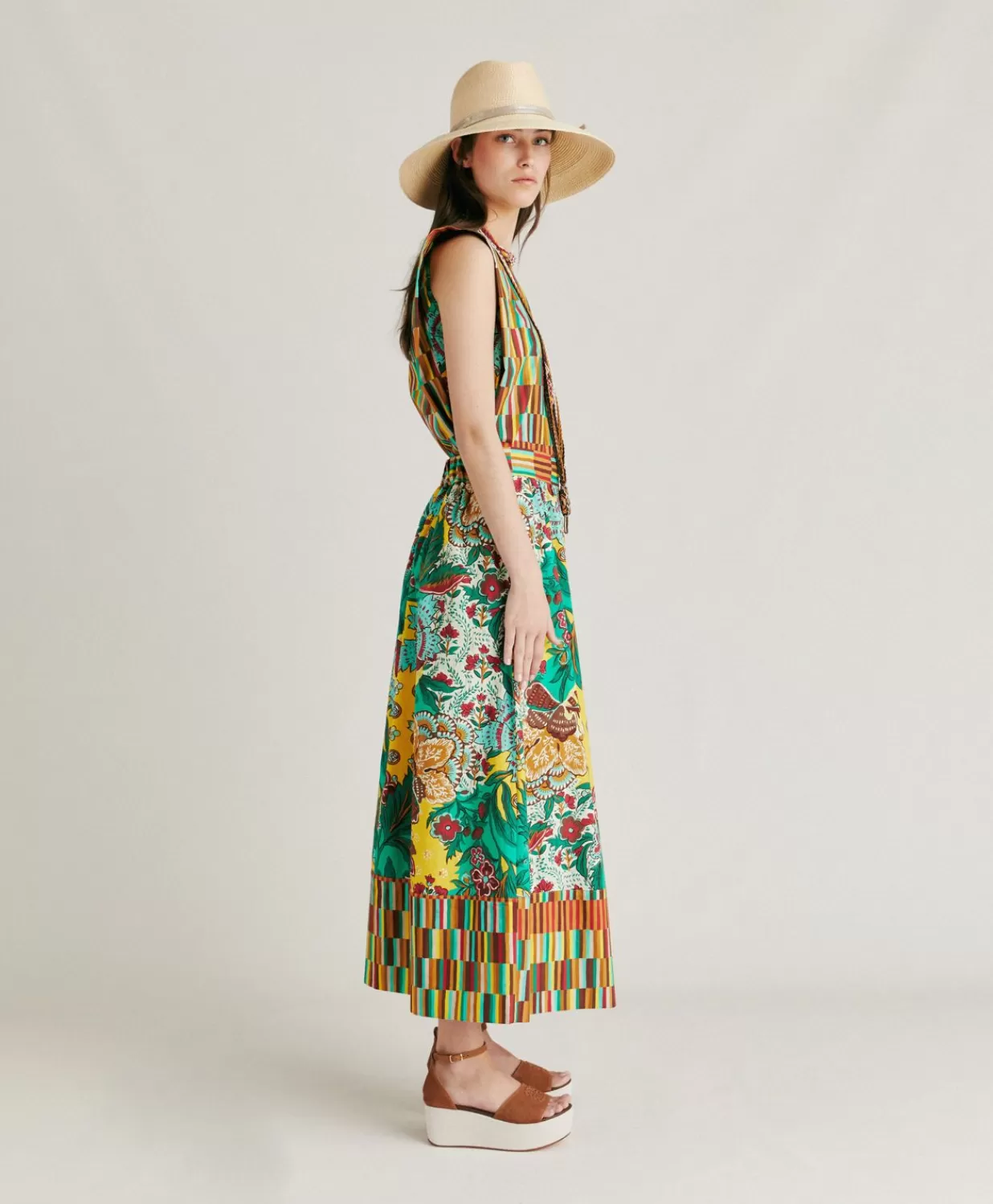 Momoni Jupes>Jupe Iris En Popeline - Jaune Multicolore
