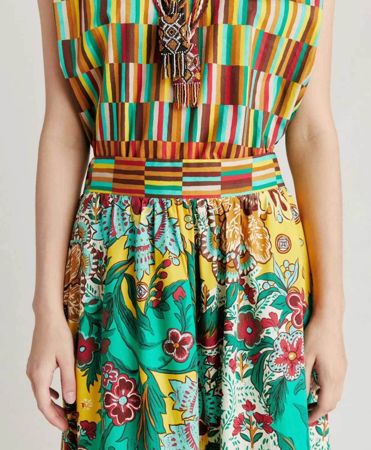 Momoni Jupes>Jupe Iris En Popeline - Jaune Multicolore
