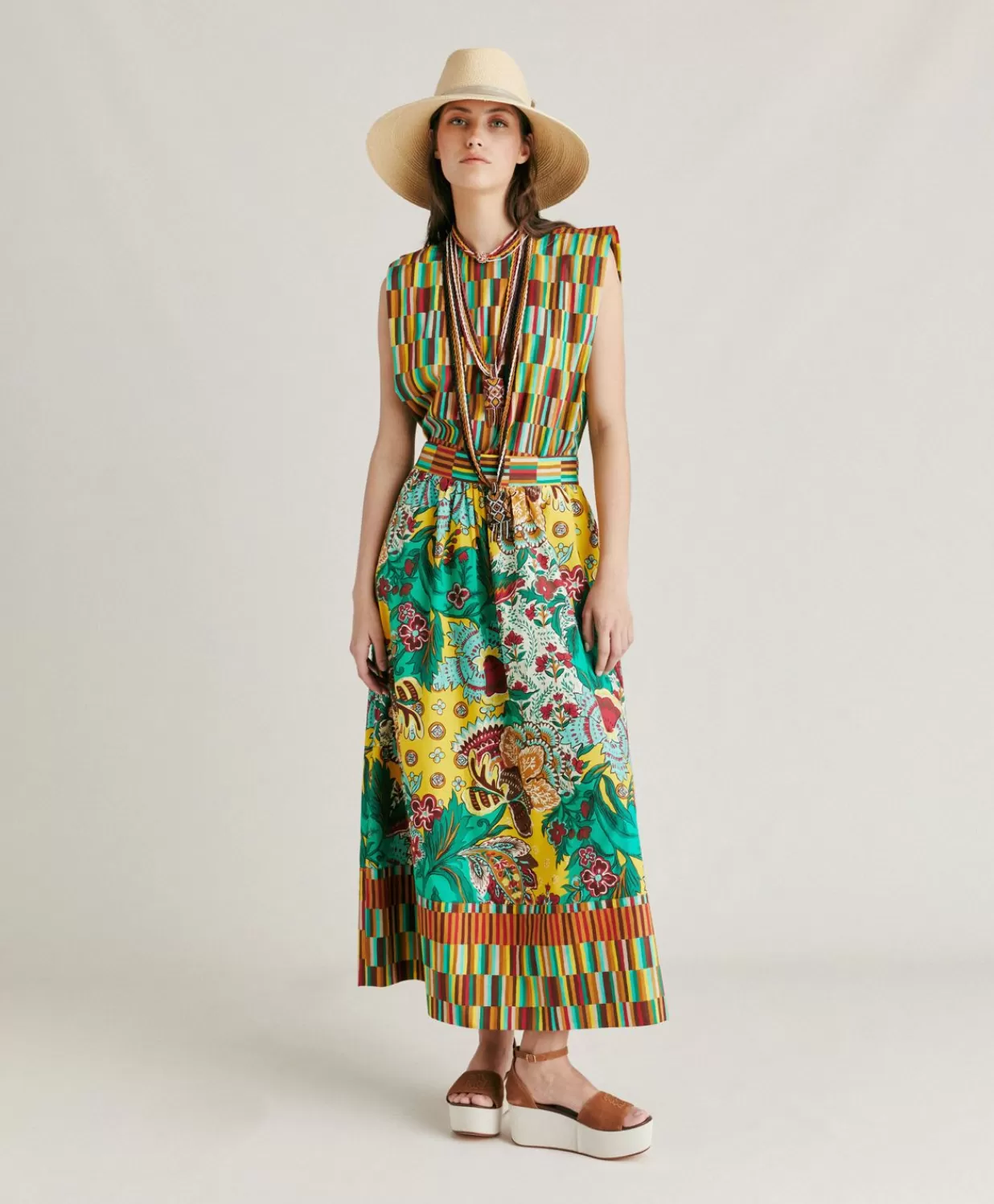 Momoni Jupes>Jupe Iris En Popeline - Jaune Multicolore