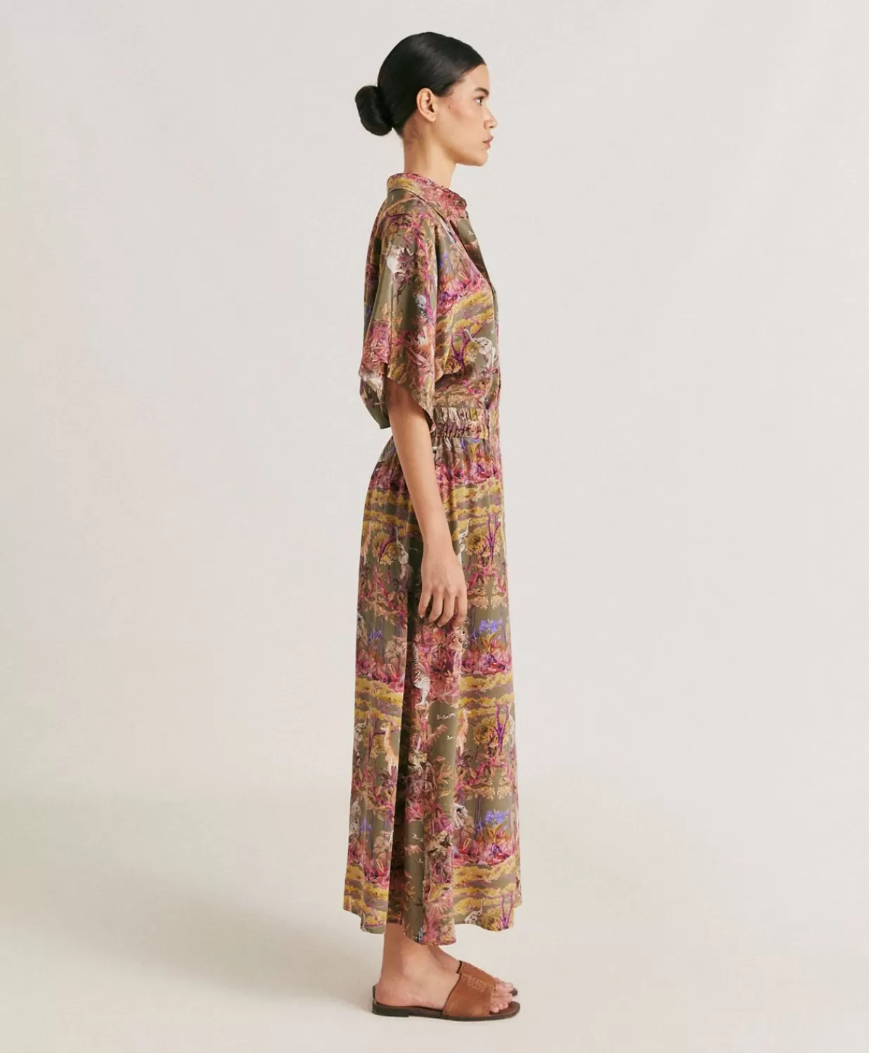 Momoni Jupes>Jupe Olla Crepe De Chine - Olive Multicolore