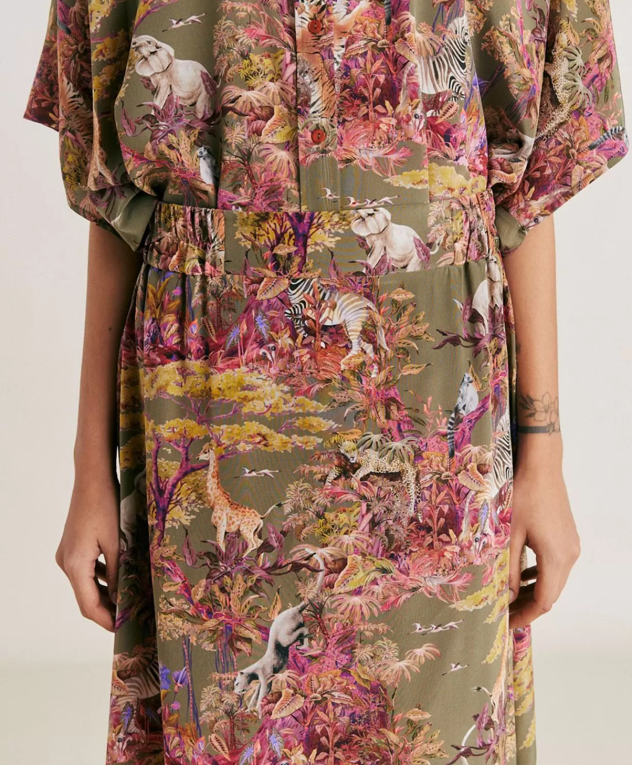 Momoni Jupes>Jupe Olla Crepe De Chine - Olive Multicolore