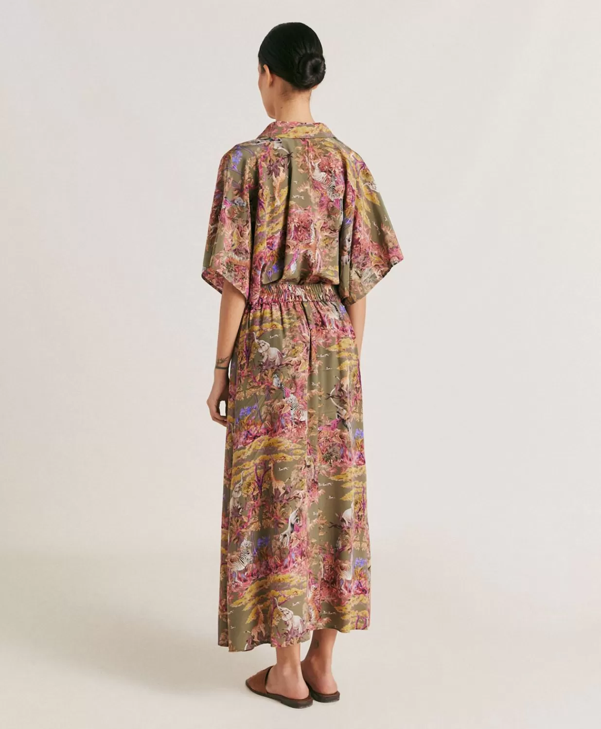 Momoni Jupes>Jupe Olla Crepe De Chine - Olive Multicolore