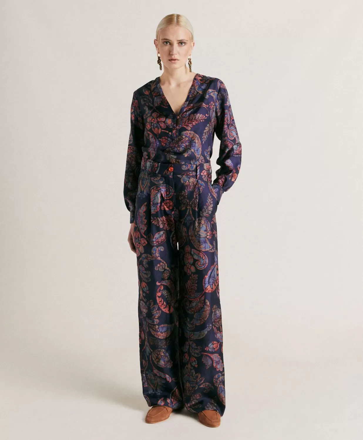 Momoni Costumes Et Costumes>Pantalon Austin En Serge De Soie - Multicolore Bleu Nuit