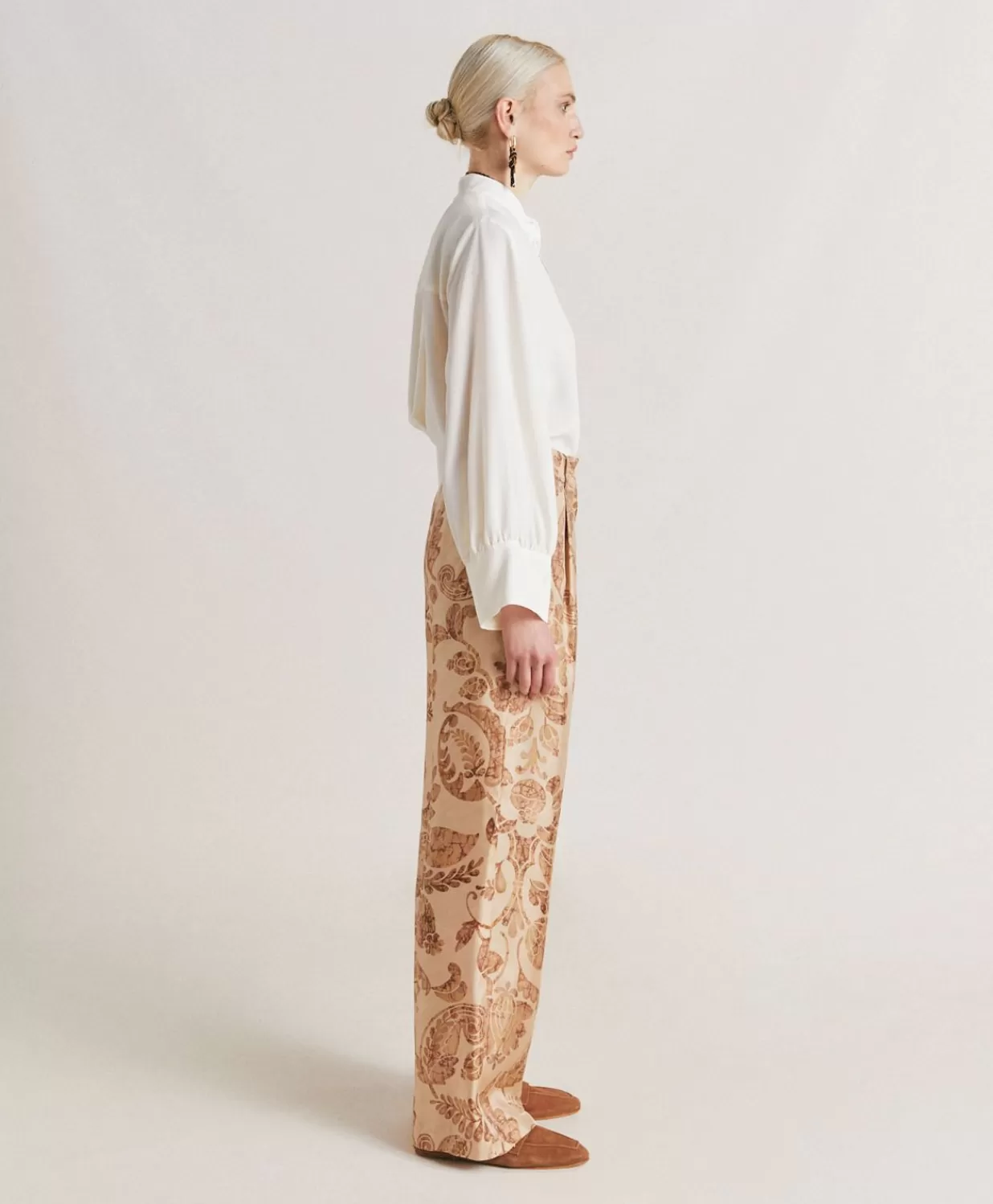 Momoni Pantalons Et Shorts>Pantalon Austin En Serge De Soie - Poudre Multicolore