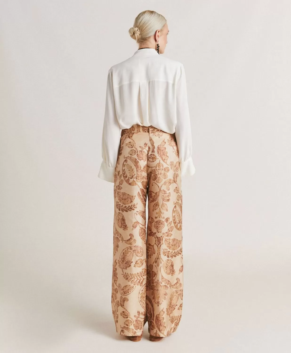 Momoni Pantalons Et Shorts>Pantalon Austin En Serge De Soie - Poudre Multicolore