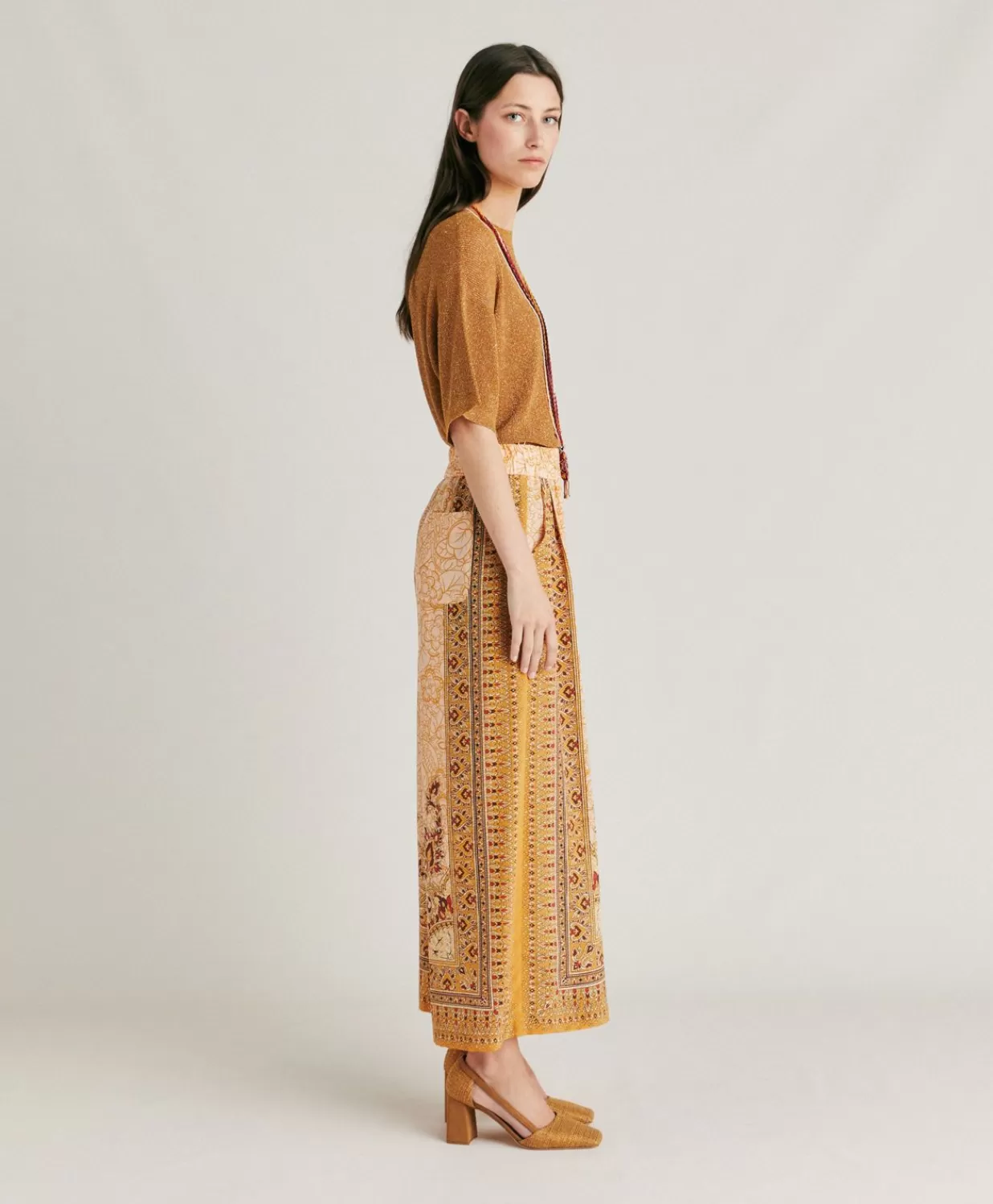 Momoni Pantalons Et Shorts>Pantalon Boracay En Crepe De Chine - Brule/Multicolore