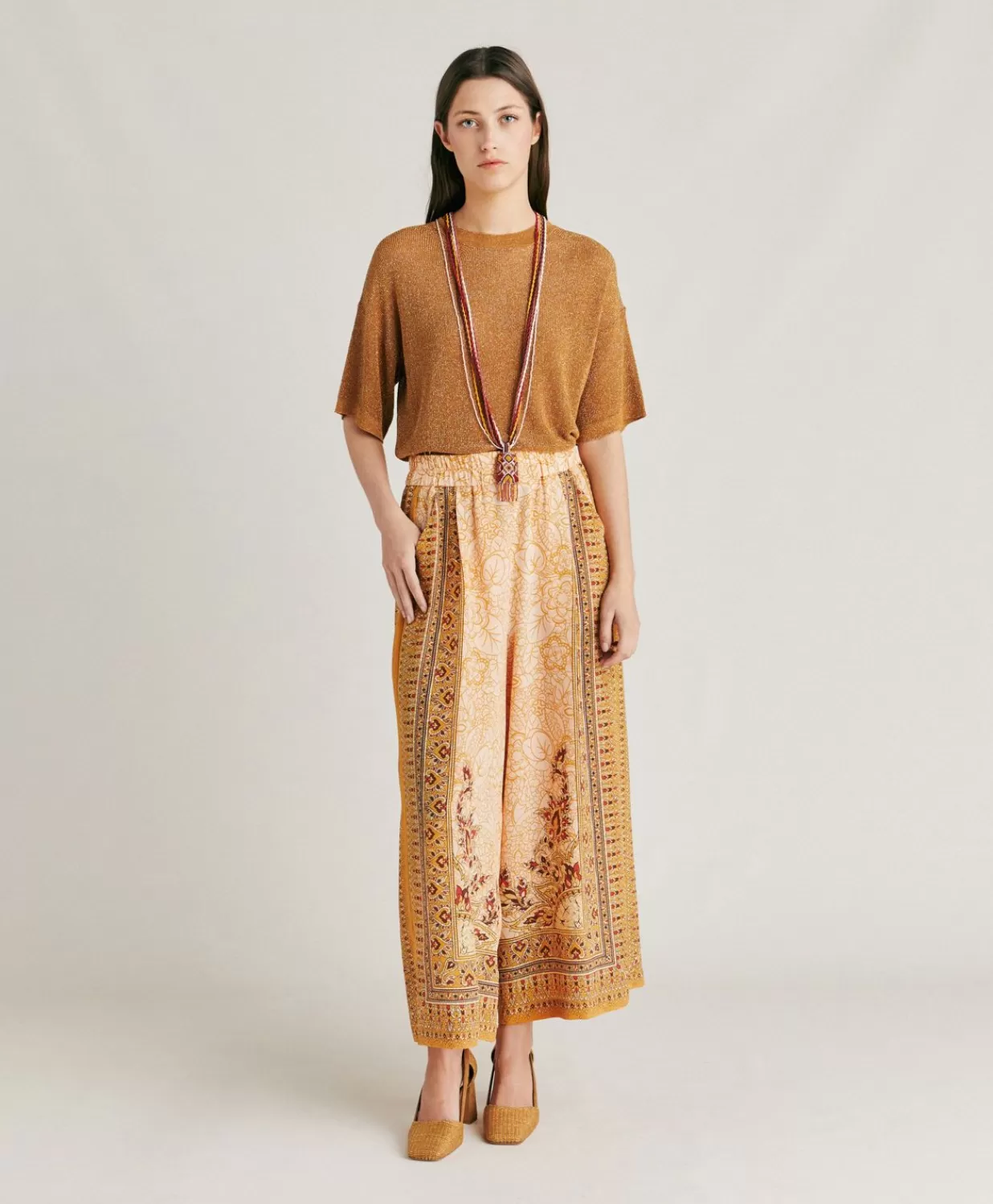 Momoni Pantalons Et Shorts>Pantalon Boracay En Crepe De Chine - Brule/Multicolore
