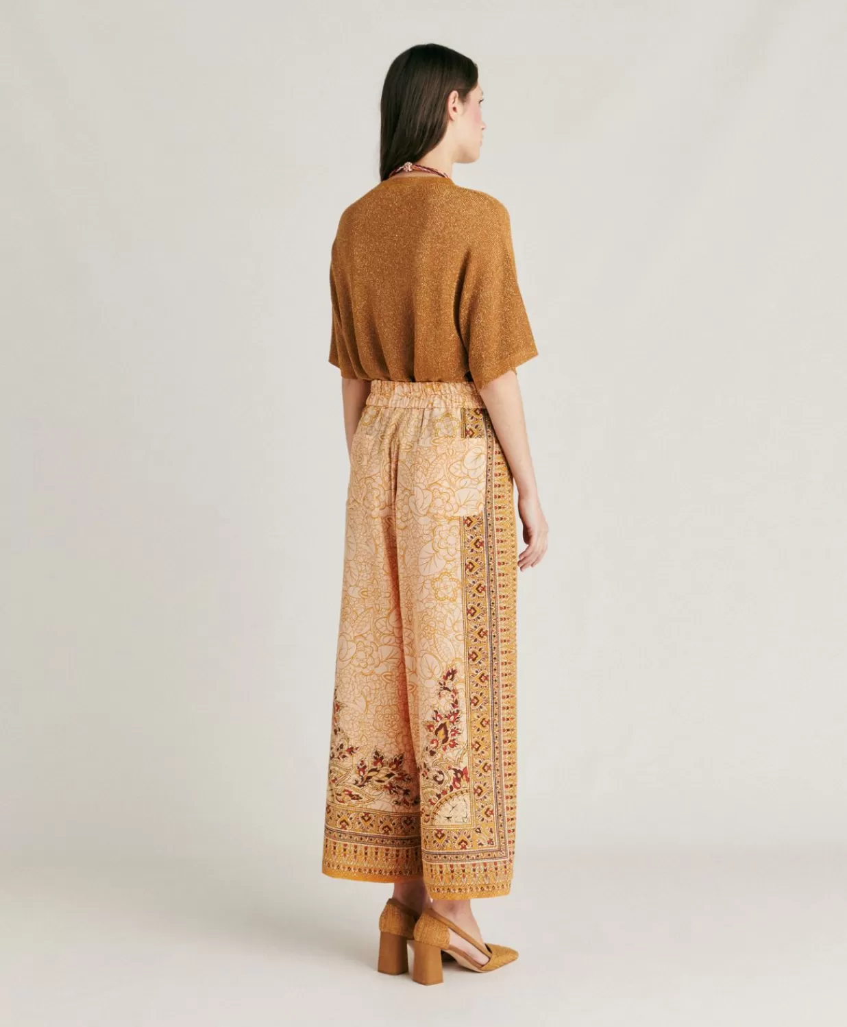 Momoni Pantalons Et Shorts>Pantalon Boracay En Crepe De Chine - Brule/Multicolore