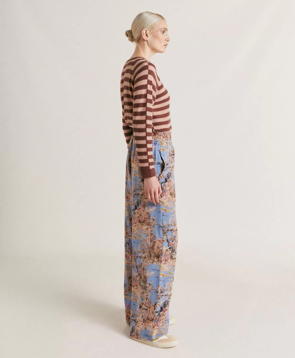 Momoni Pantalons Et Shorts>Pantalon En Crepe De Chine Baccarat - Multicolore Ceruleen