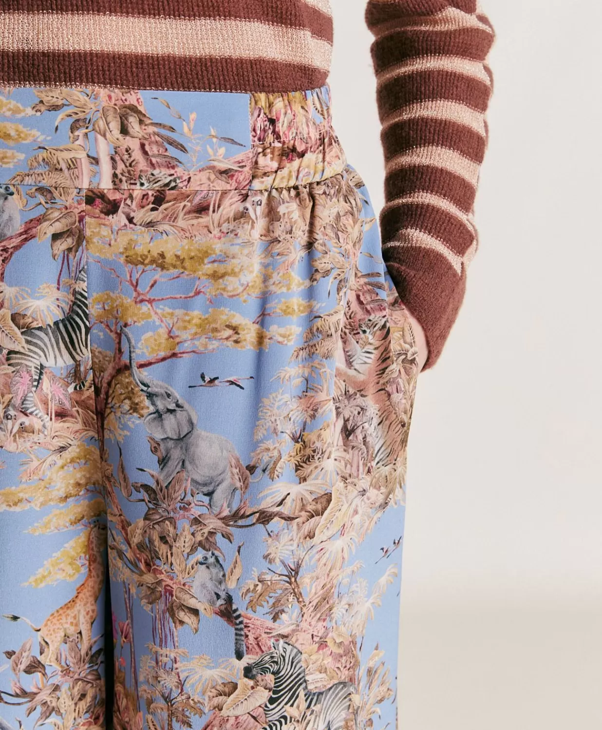 Momoni Pantalons Et Shorts>Pantalon En Crepe De Chine Baccarat - Multicolore Ceruleen