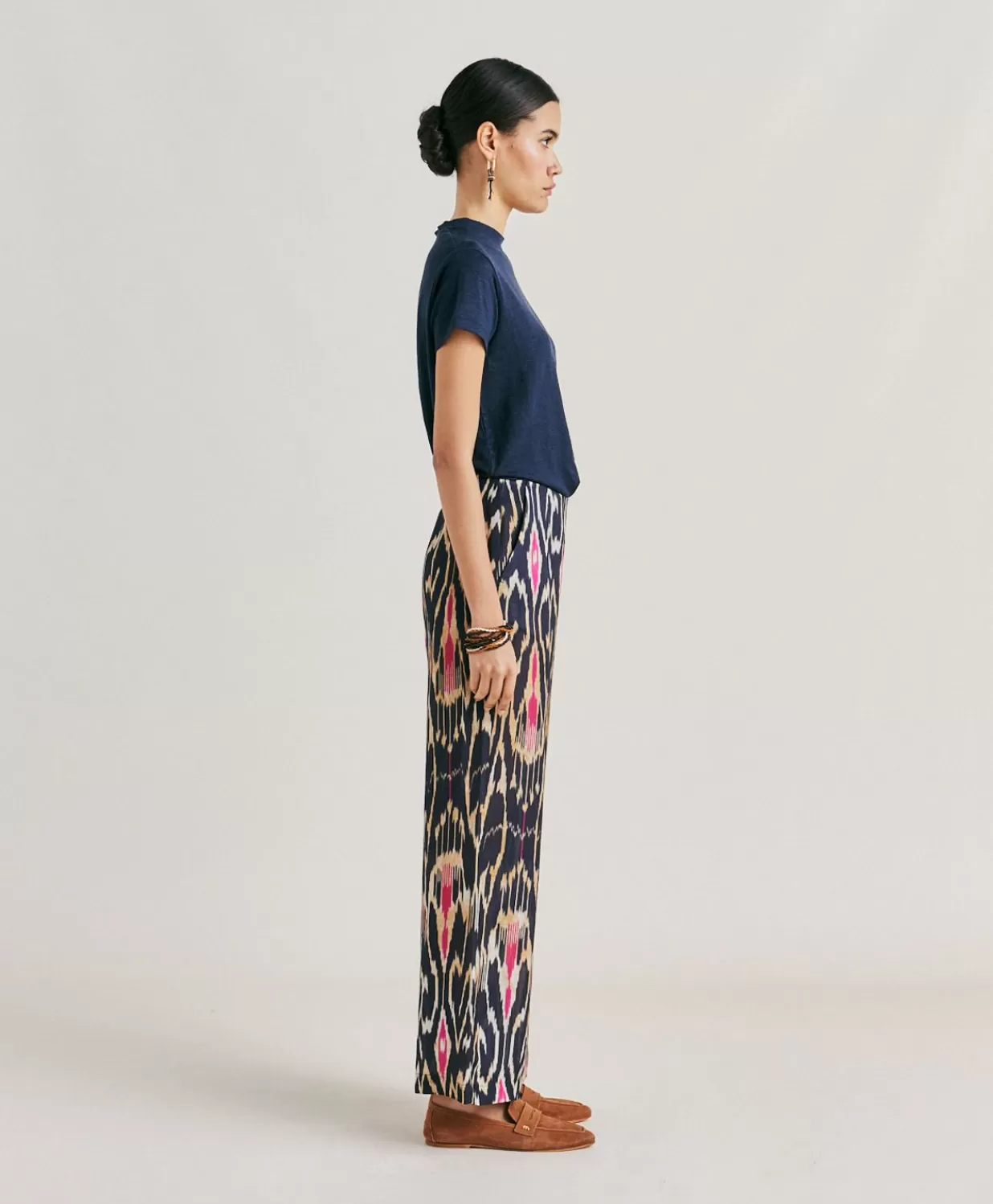 Momoni Pantalons Et Shorts>Pantalon Ginepro En Lin Viscose - Bleu Multicolore