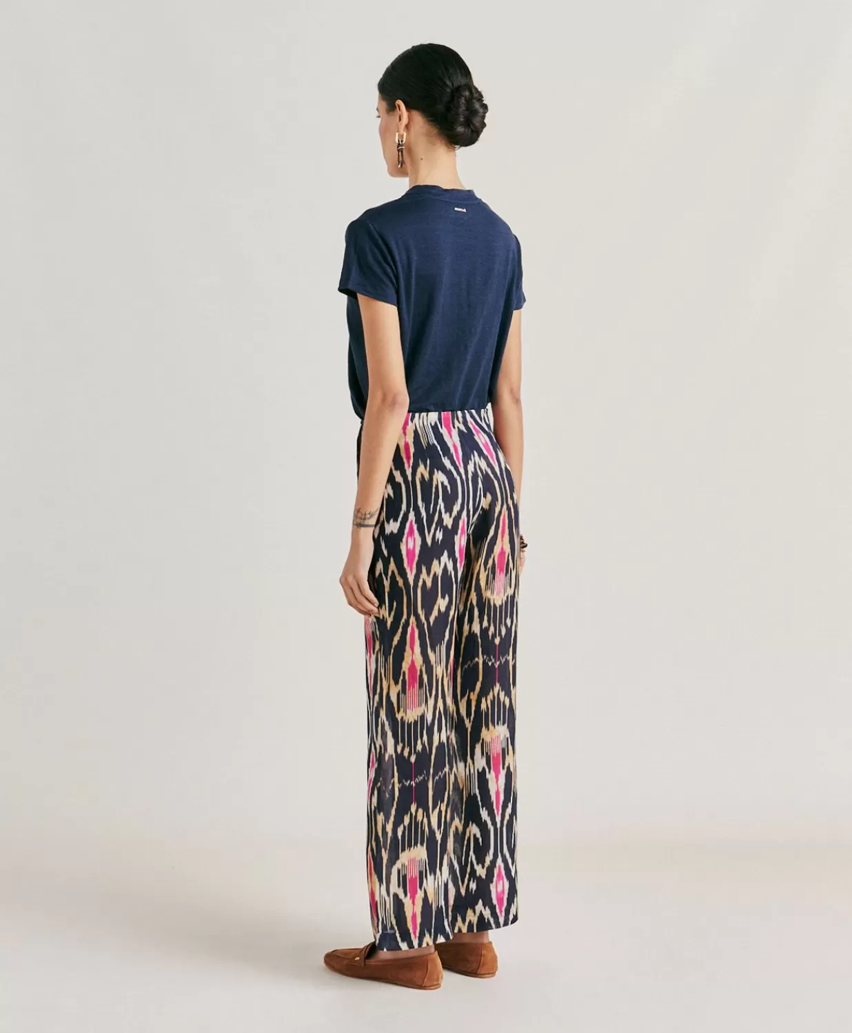 Momoni Pantalons Et Shorts>Pantalon Ginepro En Lin Viscose - Bleu Multicolore