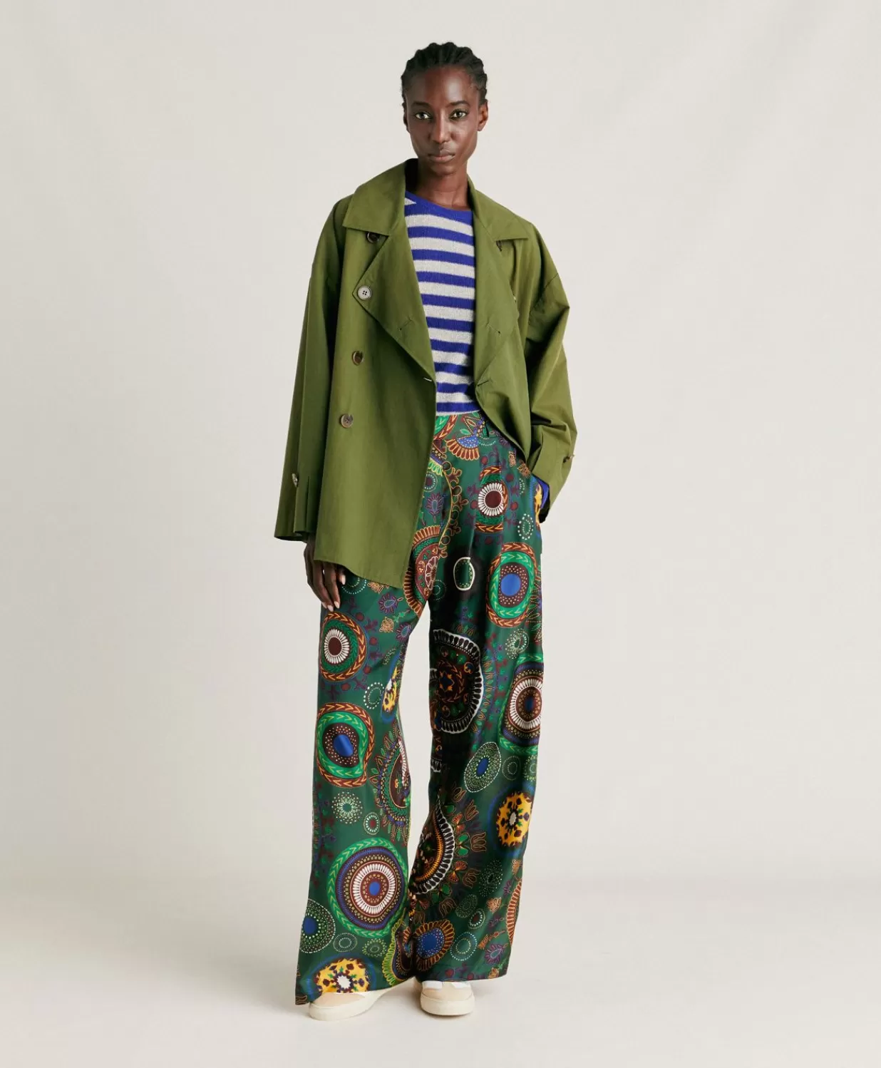 Momoni Pantalons Et Shorts>Pantalon Haboutai En Soie Lanzarote - Vert Multicolore