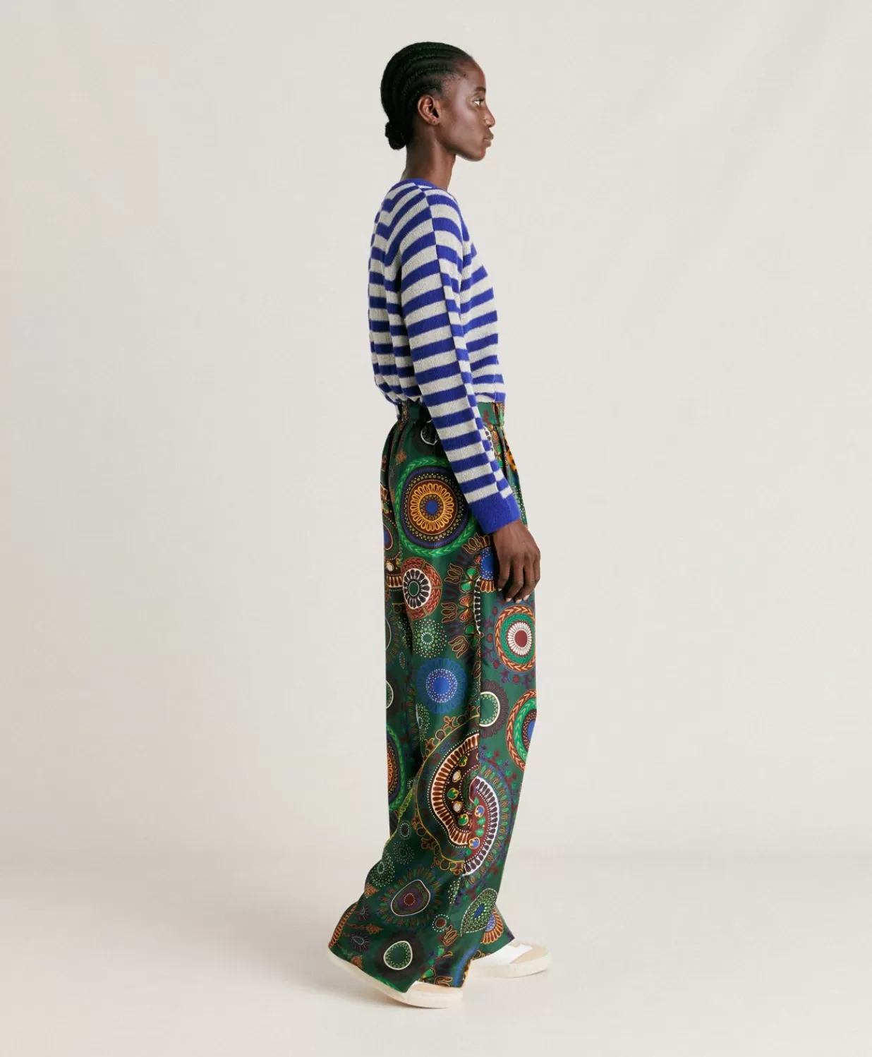 Momoni Pantalons Et Shorts>Pantalon Haboutai En Soie Lanzarote - Vert Multicolore
