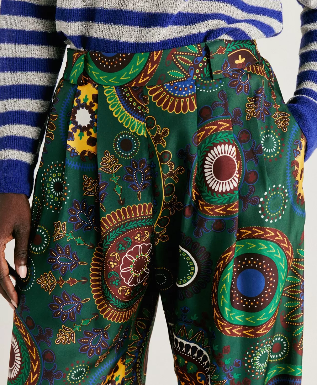 Momoni Pantalons Et Shorts>Pantalon Haboutai En Soie Lanzarote - Vert Multicolore