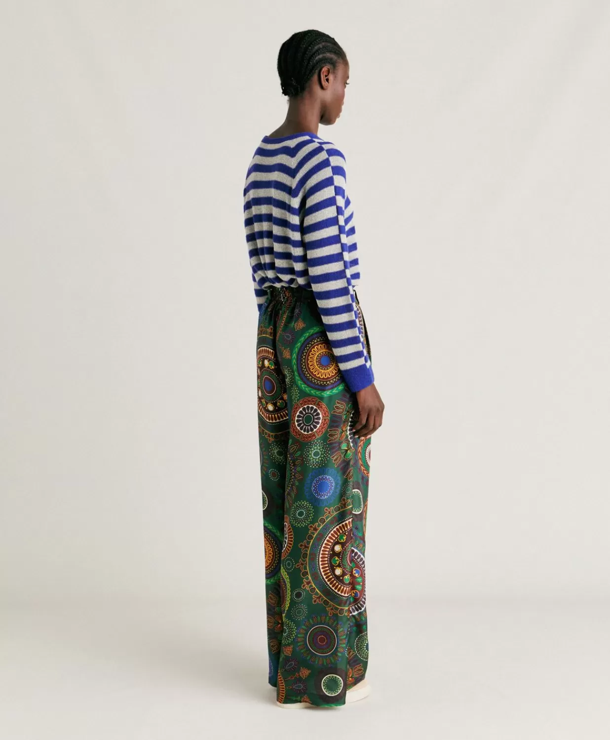 Momoni Pantalons Et Shorts>Pantalon Haboutai En Soie Lanzarote - Vert Multicolore