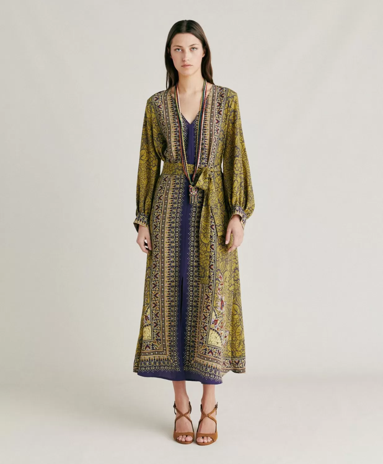 Momoni Vêtements>Robe Adelma Crepe De Chine - Bleu Multicolore