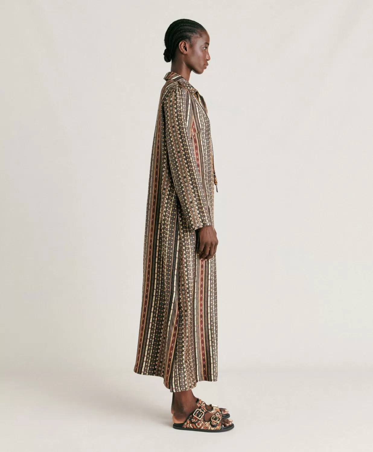 Momoni Vêtements>Robe Aligusta En Serge De Soie - Noir Multicolore