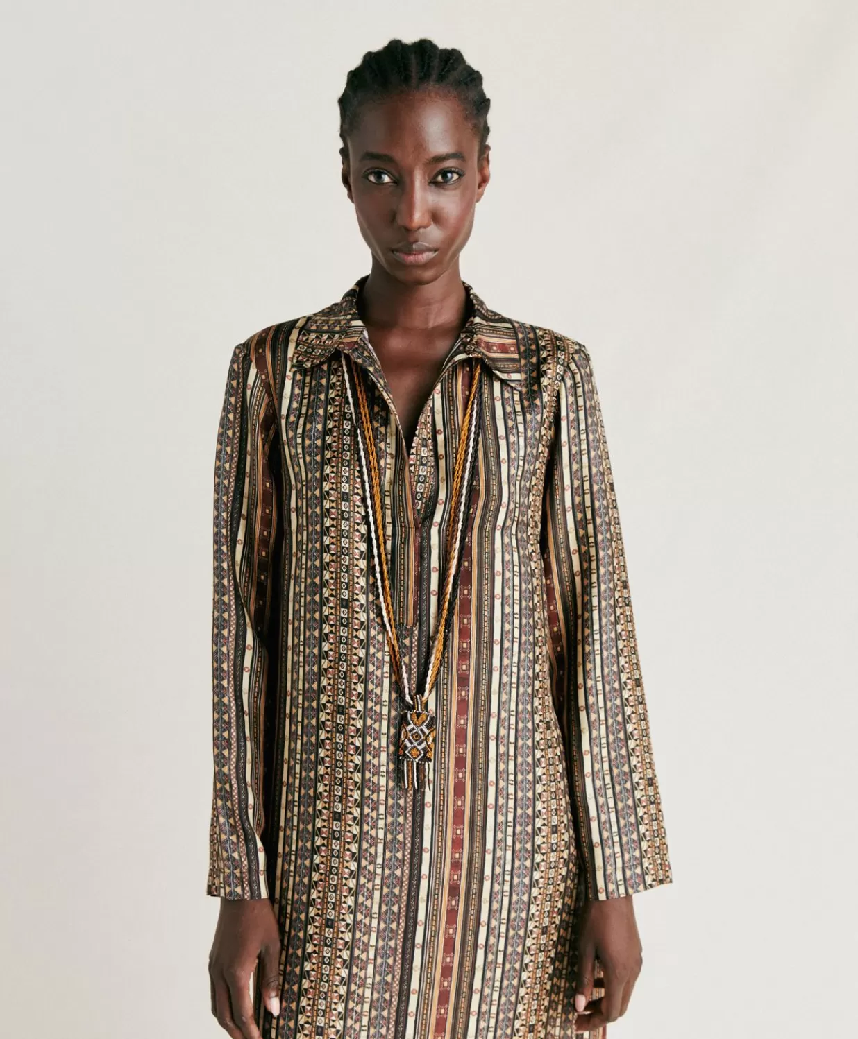 Momoni Vêtements>Robe Aligusta En Serge De Soie - Noir Multicolore