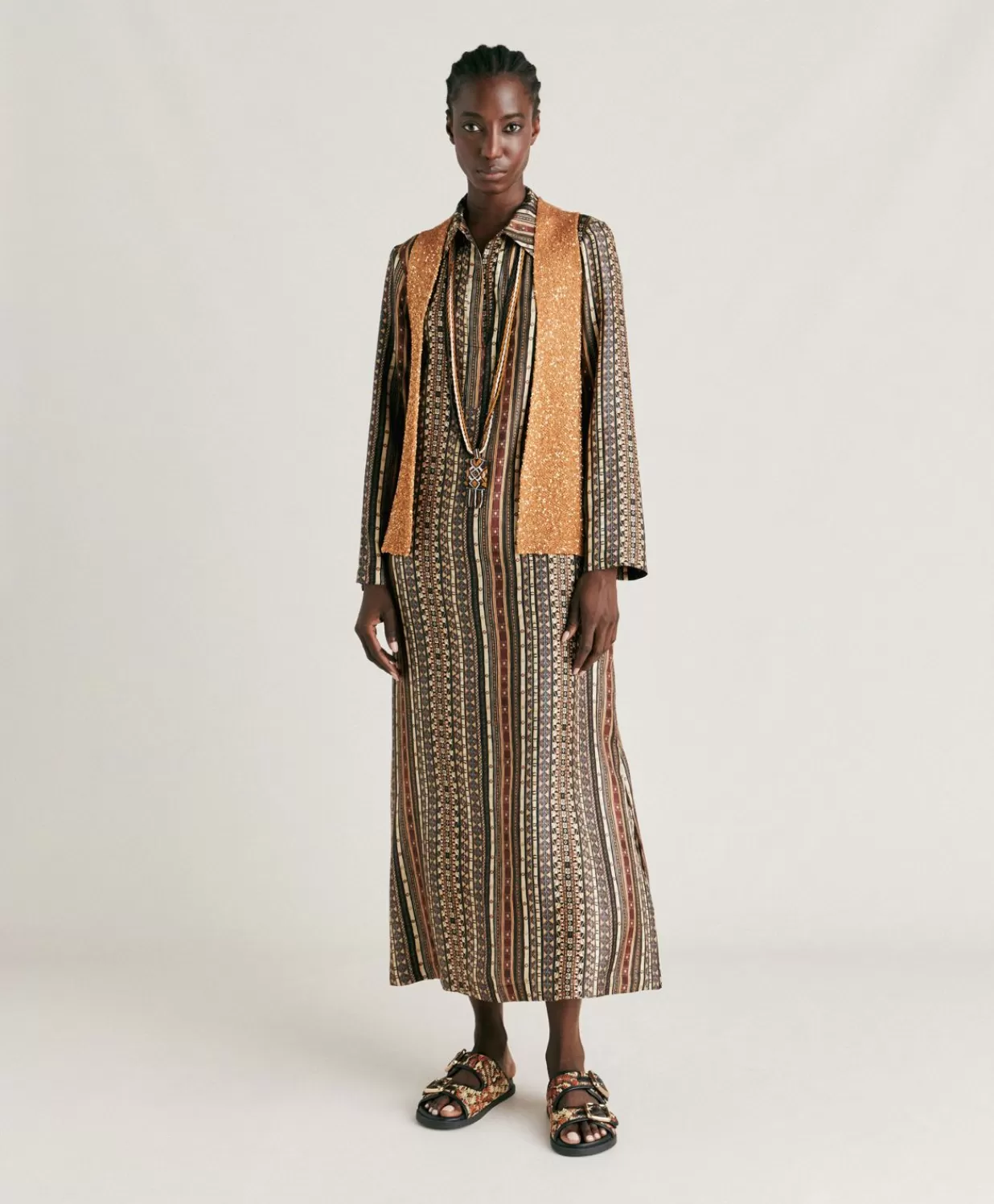 Momoni Vêtements>Robe Aligusta En Serge De Soie - Noir Multicolore