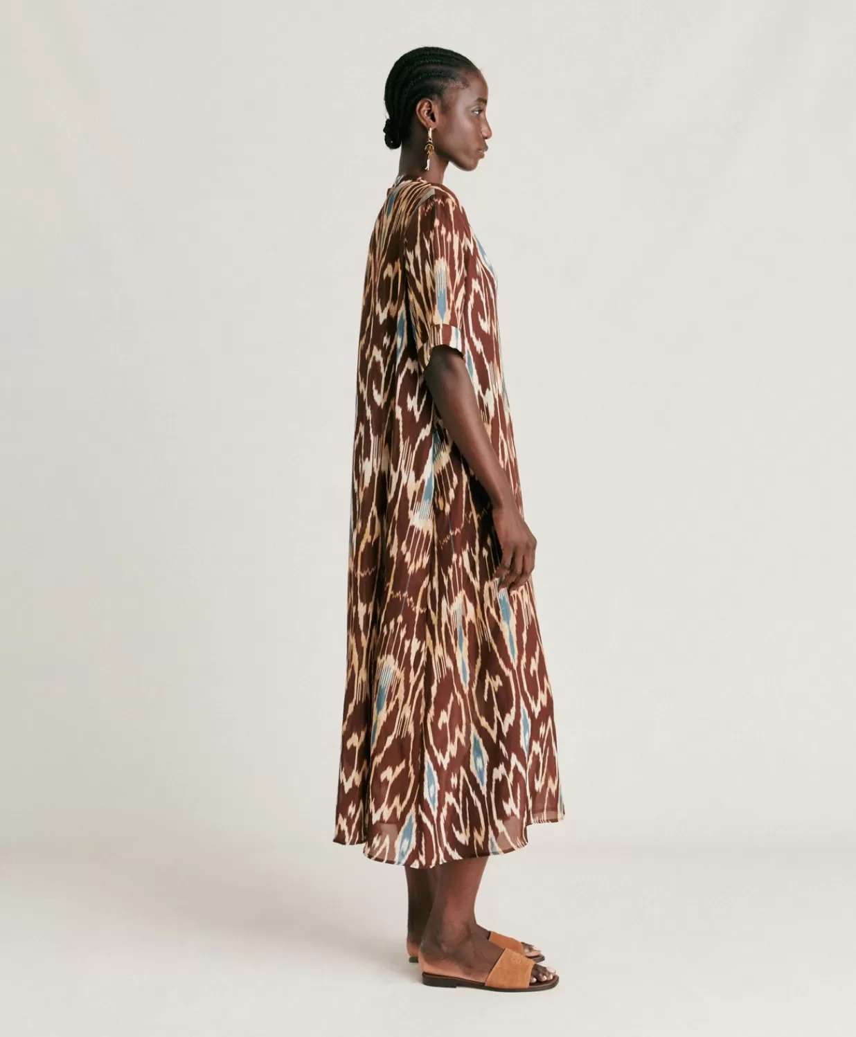 Momoni Vêtements>Robe Altamura En Lin Viscose - Cacao Multicolore