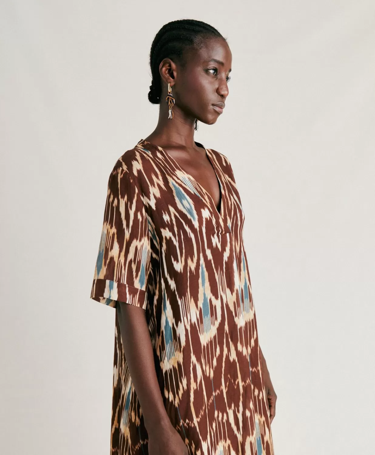 Momoni Vêtements>Robe Altamura En Lin Viscose - Cacao Multicolore
