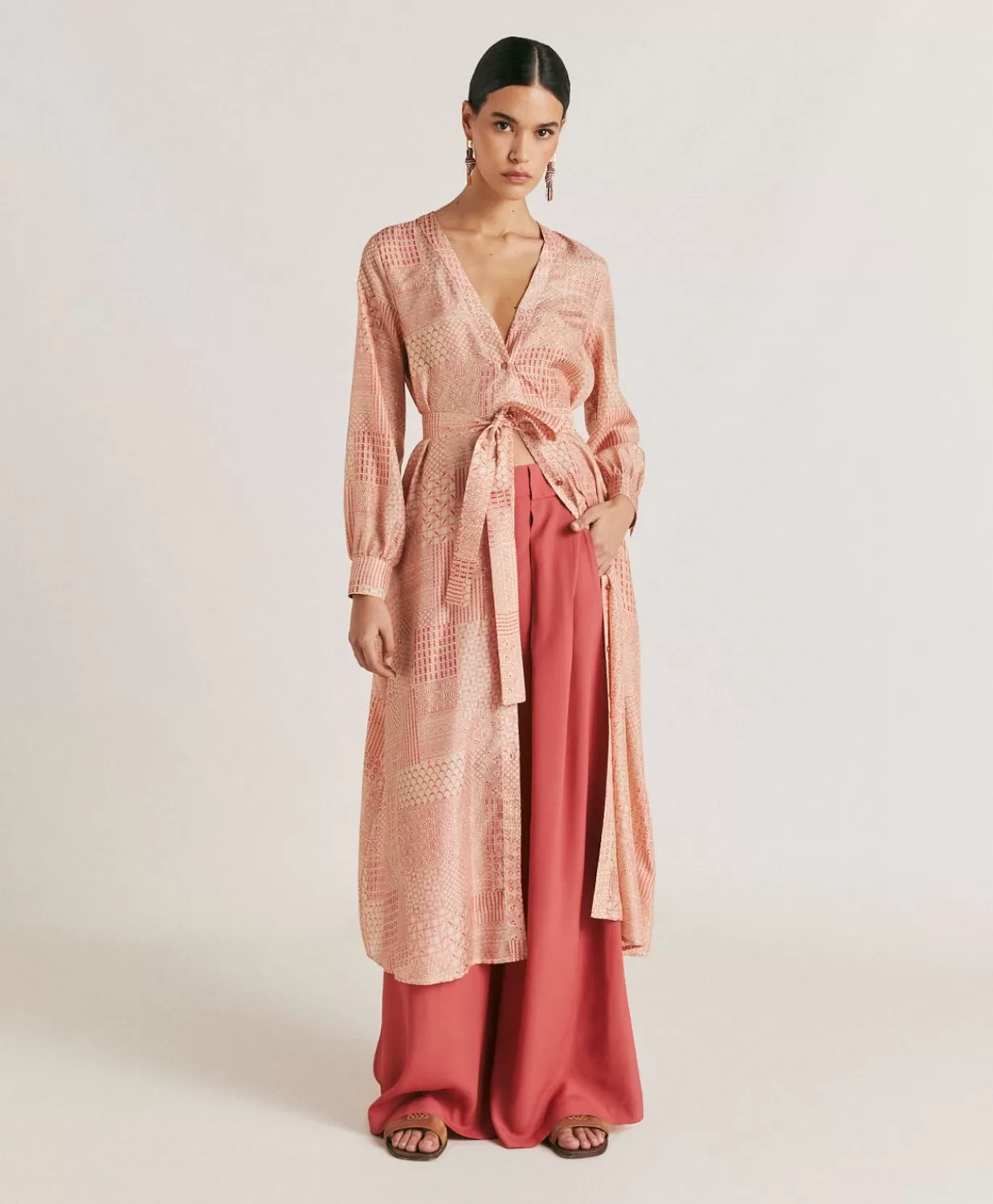 Momoni Vêtements>Robe California En Haboutai De Soie - Creme/Corail