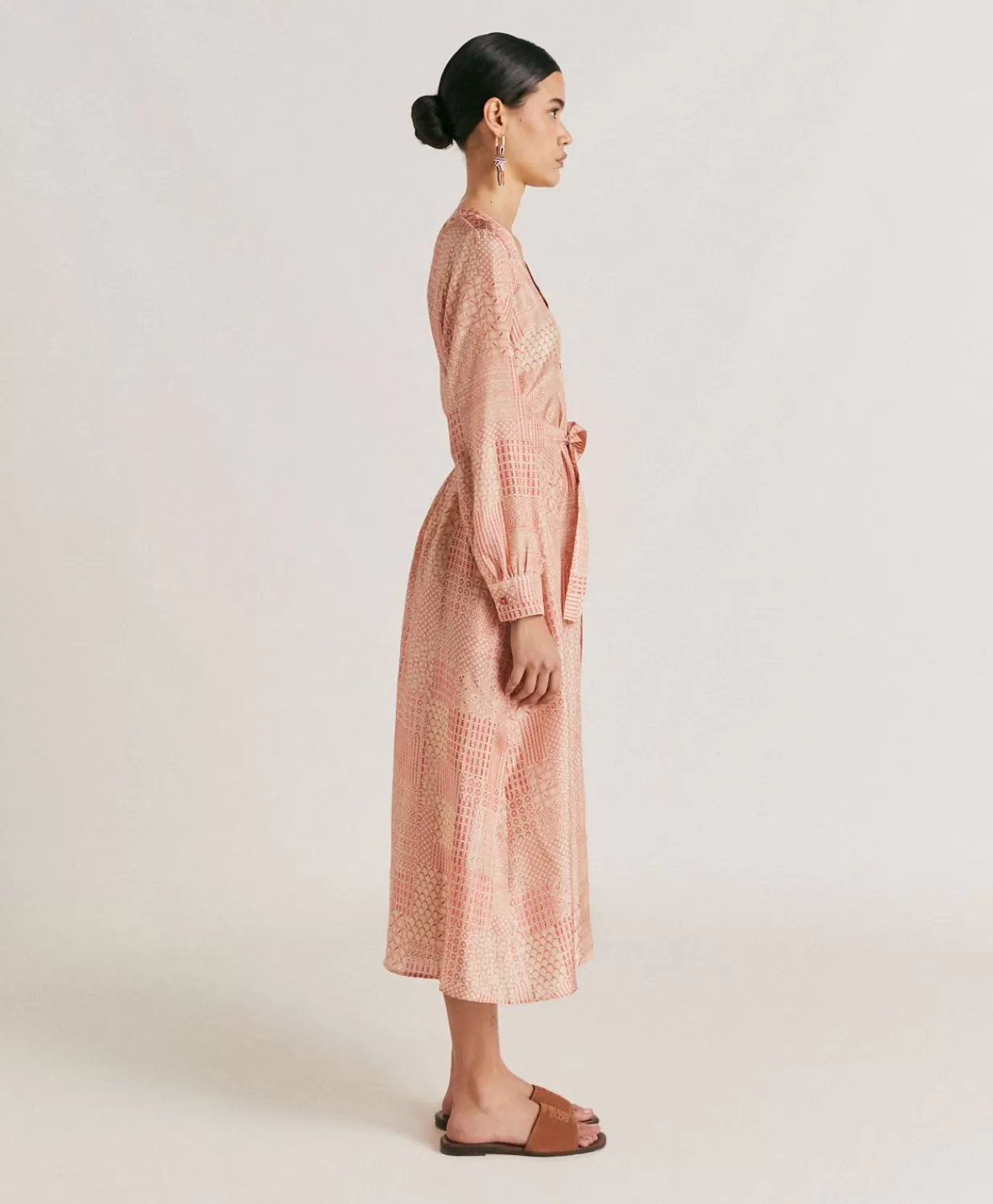 Momoni Vêtements>Robe California En Haboutai De Soie - Creme/Corail