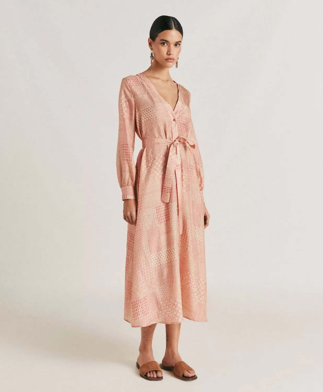 Momoni Vêtements>Robe California En Haboutai De Soie - Creme/Corail