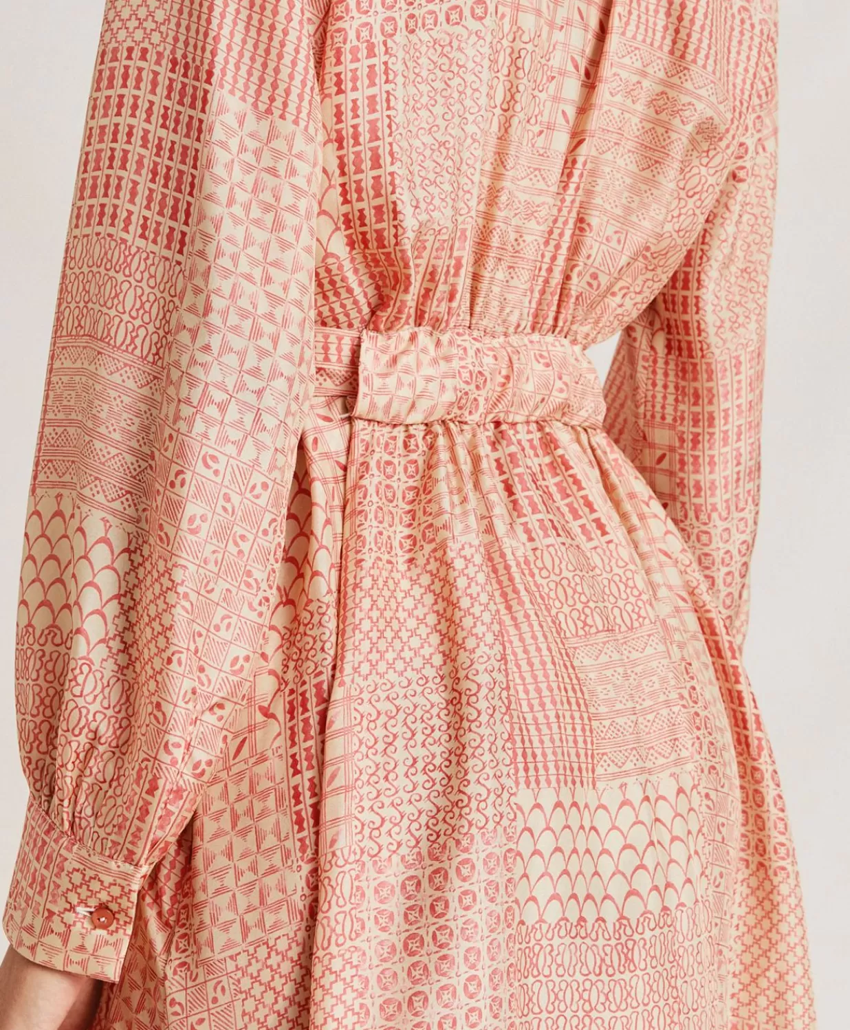 Momoni Vêtements>Robe California En Haboutai De Soie - Creme/Corail