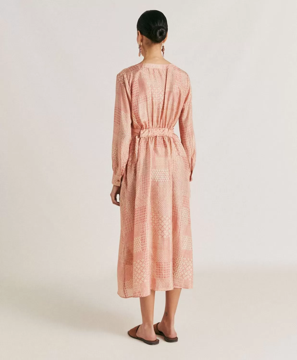 Momoni Vêtements>Robe California En Haboutai De Soie - Creme/Corail