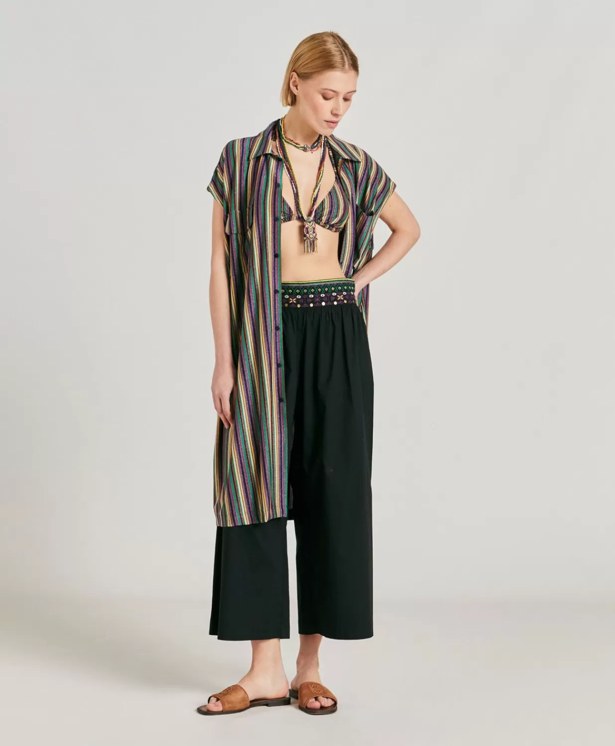 Momoni Vêtements>Robe Colorado Rayee En Jersey Lurex - Vert Multicolore