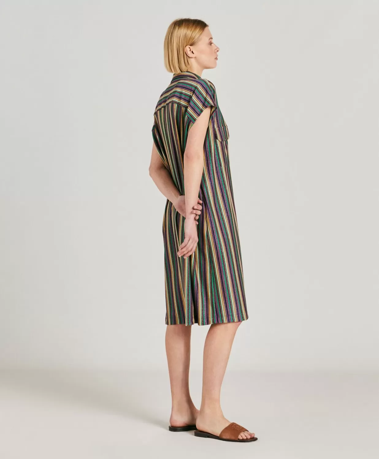 Momoni Vêtements>Robe Colorado Rayee En Jersey Lurex - Vert Multicolore