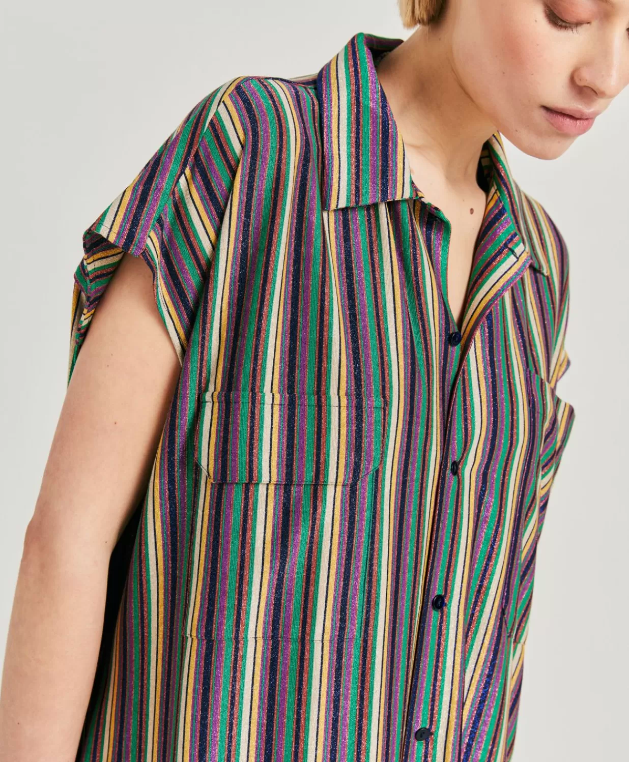 Momoni Vêtements>Robe Colorado Rayee En Jersey Lurex - Vert Multicolore