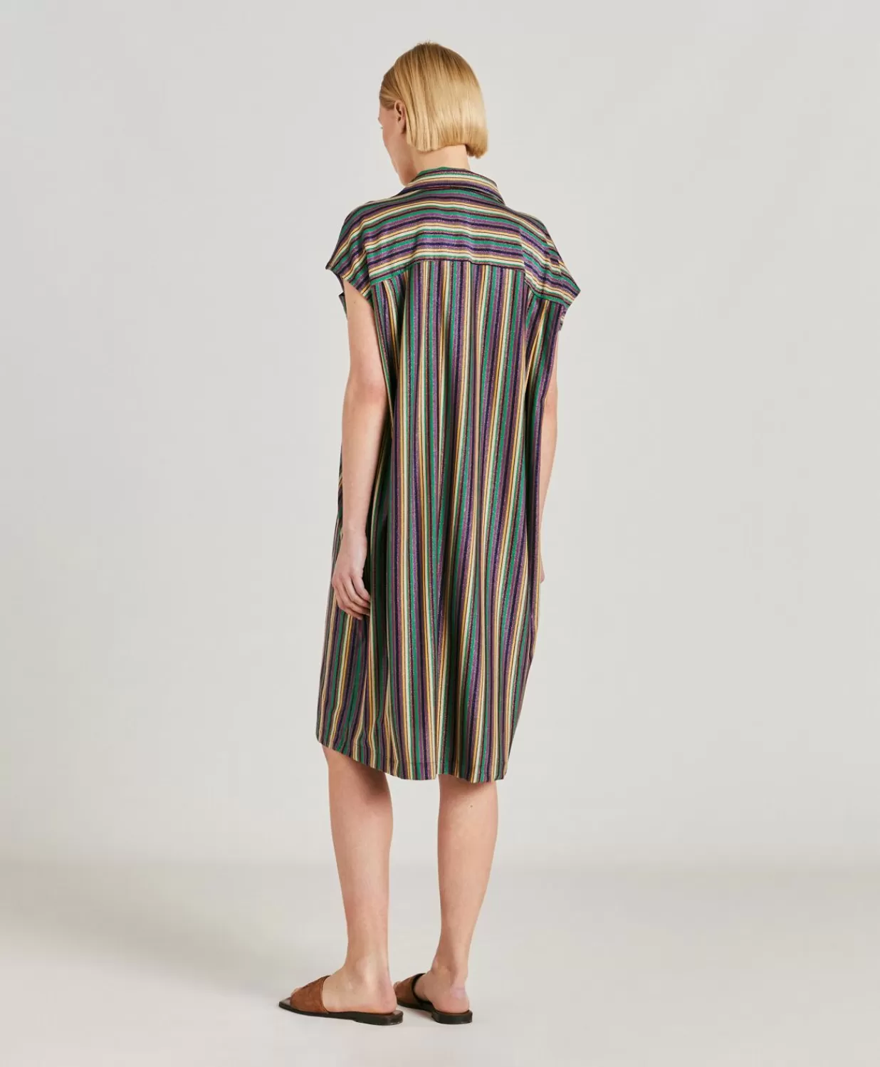 Momoni Vêtements>Robe Colorado Rayee En Jersey Lurex - Vert Multicolore