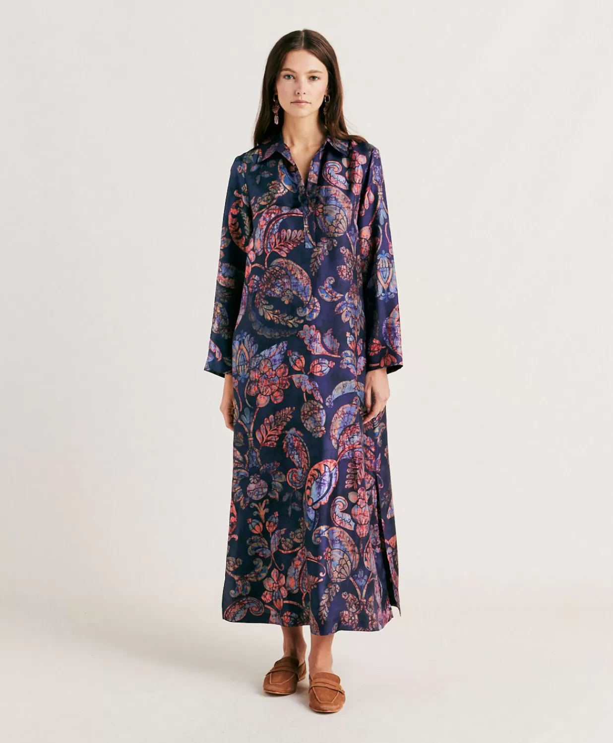Momoni Vêtements>Robe En Serge De Soie Aligusta - Bleu Nuit Multicolore