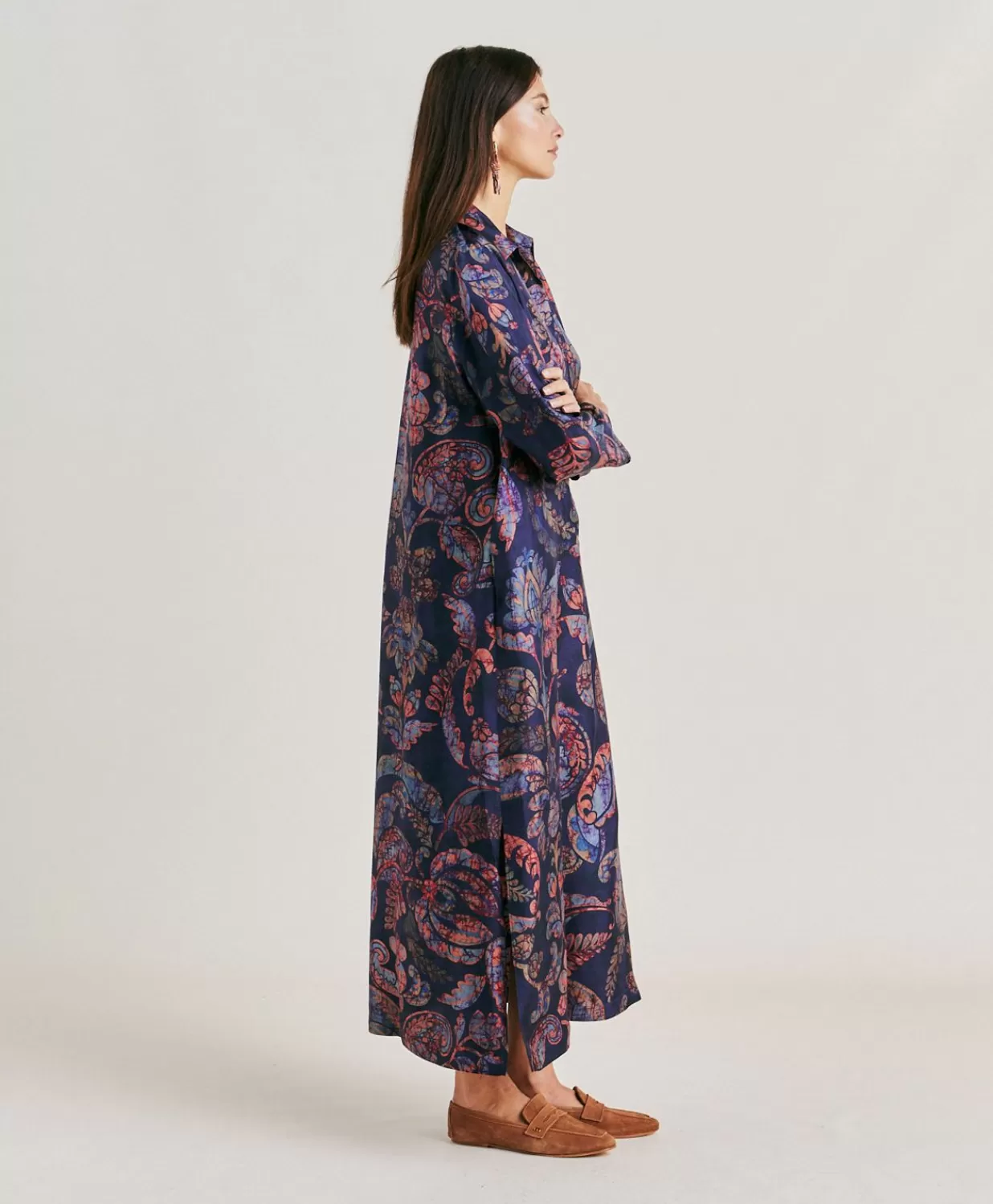 Momoni Vêtements>Robe En Serge De Soie Aligusta - Bleu Nuit Multicolore