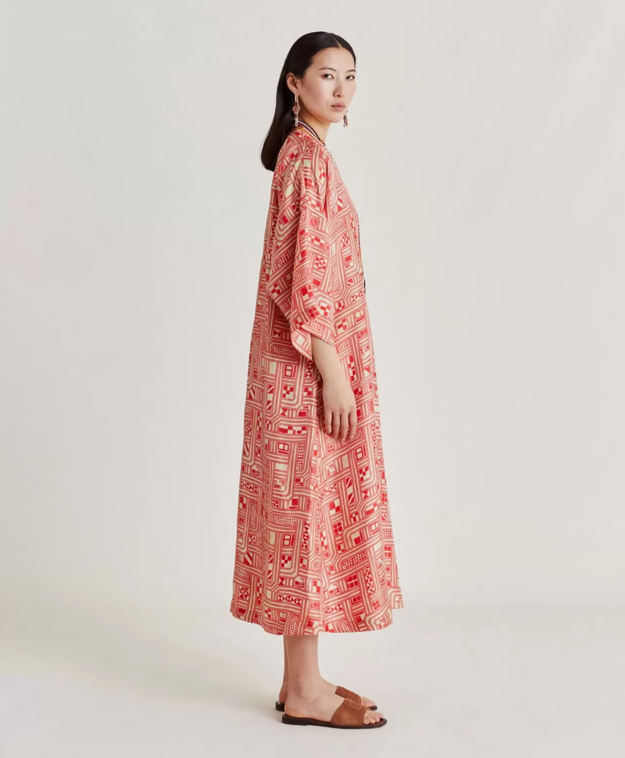 Momoni Vêtements>Robe Faro En Serge De Soie - Beige/ Corail