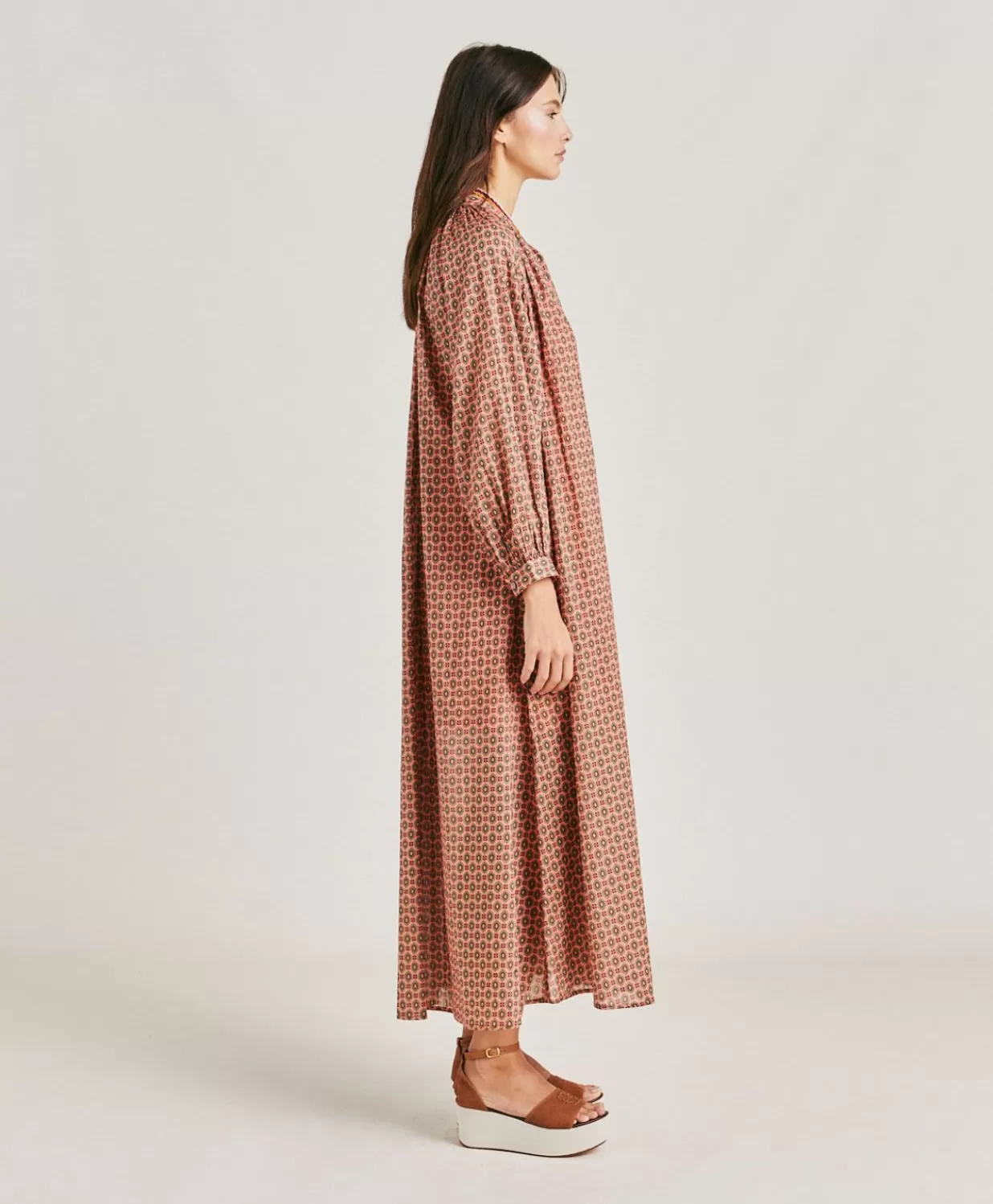 Momoni Vêtements>Robe Goa En Voile De Coton Imprime - Corail