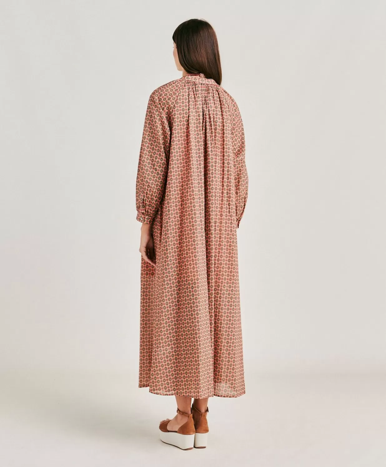 Momoni Vêtements>Robe Goa En Voile De Coton Imprime - Corail