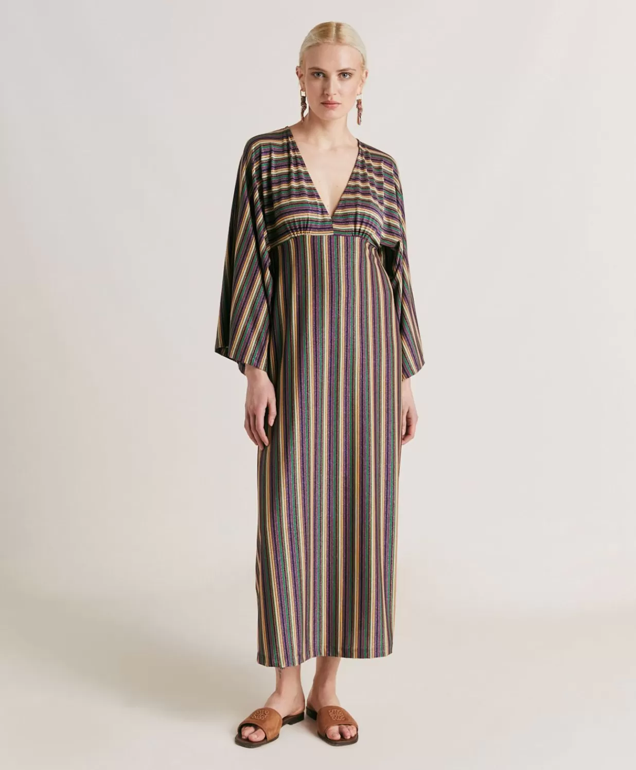 Momoni Vêtements>Robe Margarida En Jersey Lurex Raye - Vert Multicolore