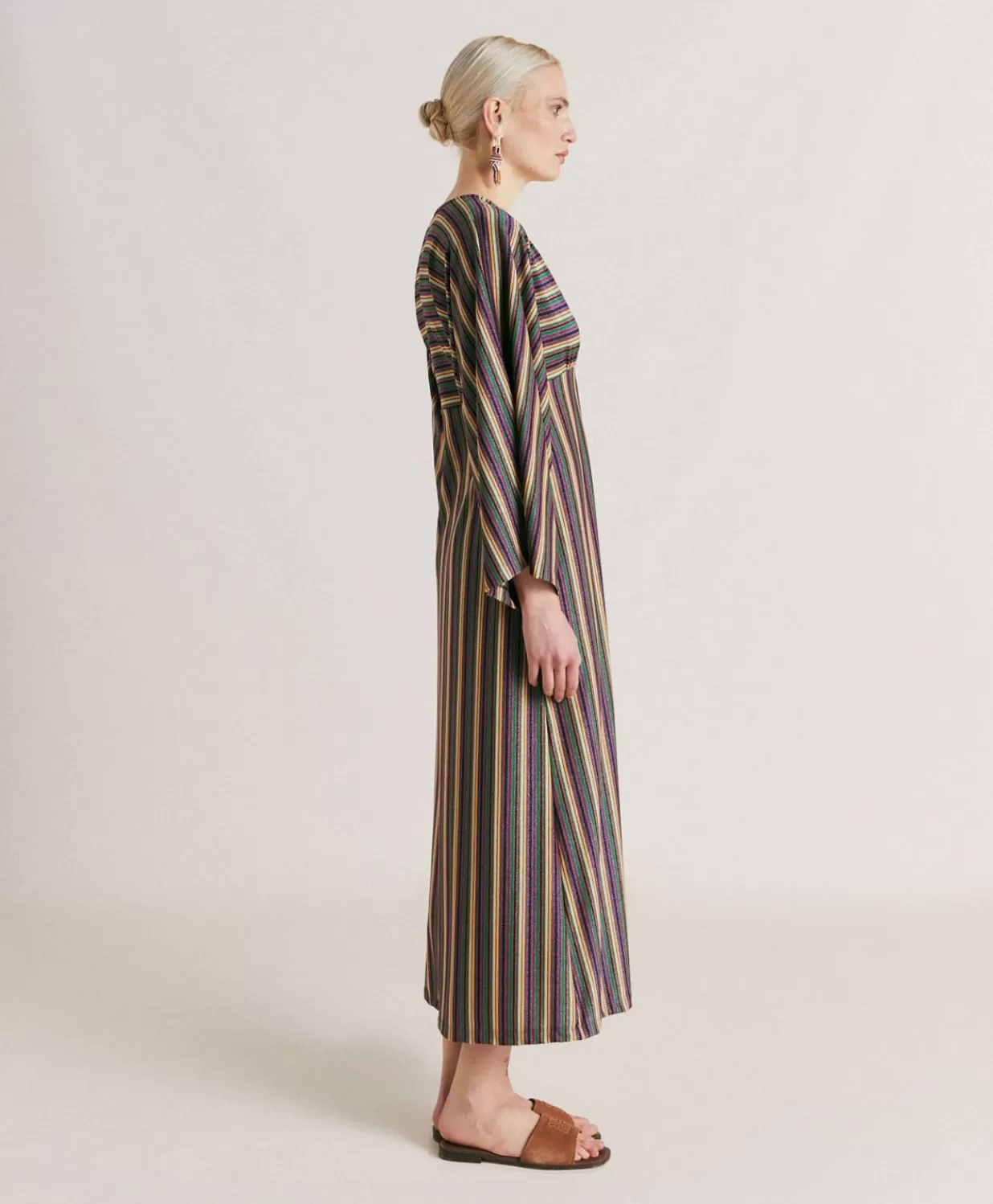 Momoni Vêtements>Robe Margarida En Jersey Lurex Raye - Vert Multicolore