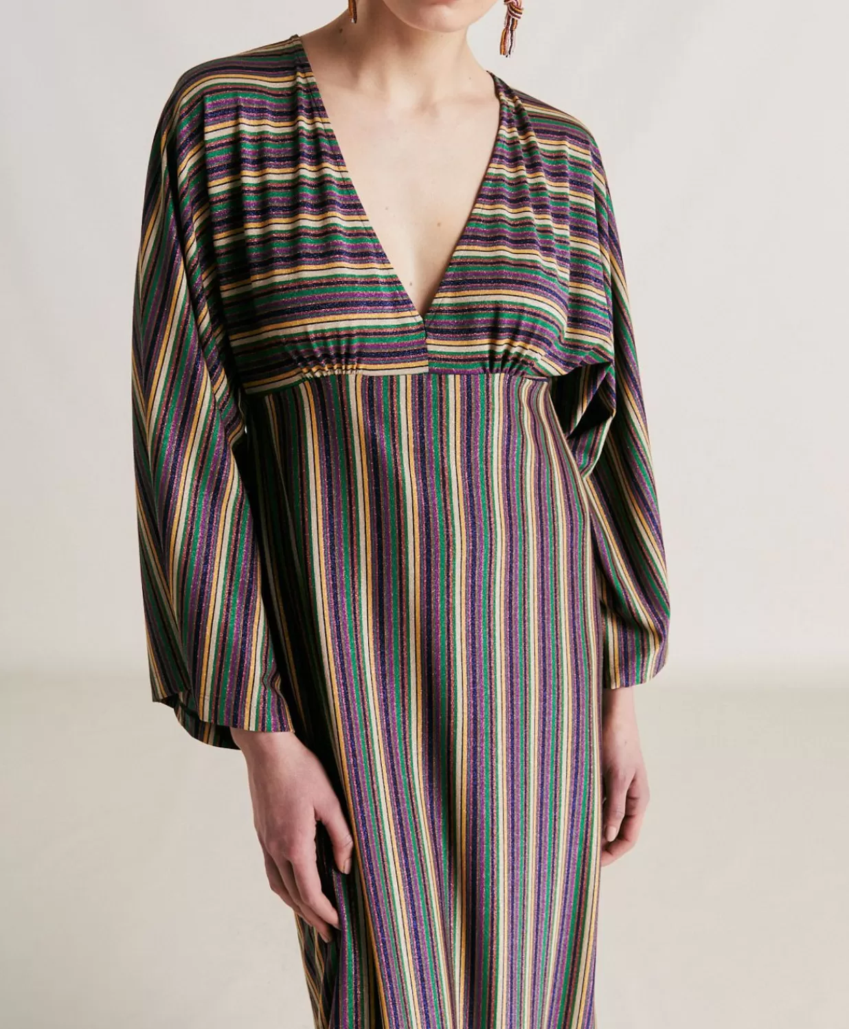 Momoni Vêtements>Robe Margarida En Jersey Lurex Raye - Vert Multicolore