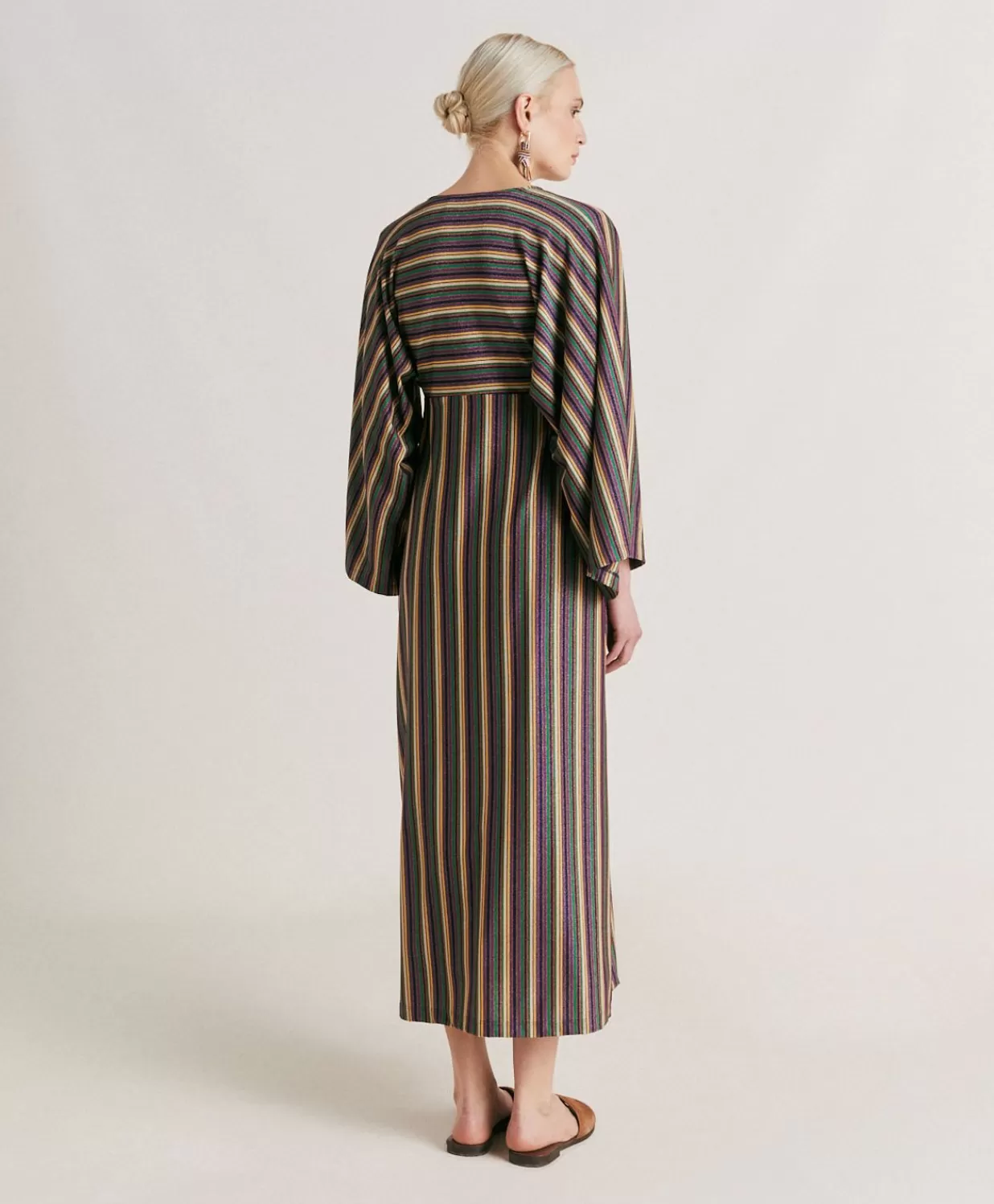 Momoni Vêtements>Robe Margarida En Jersey Lurex Raye - Vert Multicolore