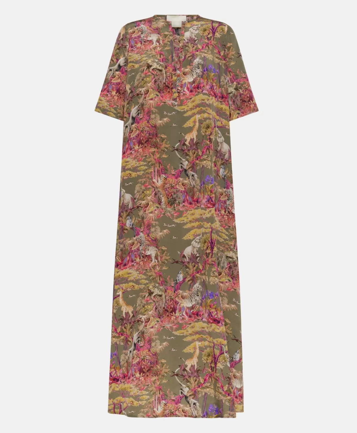 Momoni Vêtements>Robe Penelope Crepe De Chine - Olive Multicolore