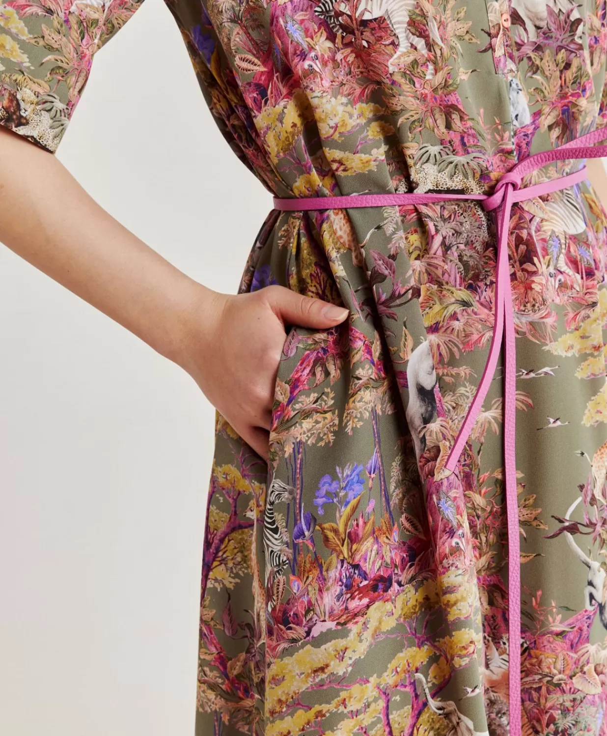 Momoni Vêtements>Robe Penelope Crepe De Chine - Olive Multicolore