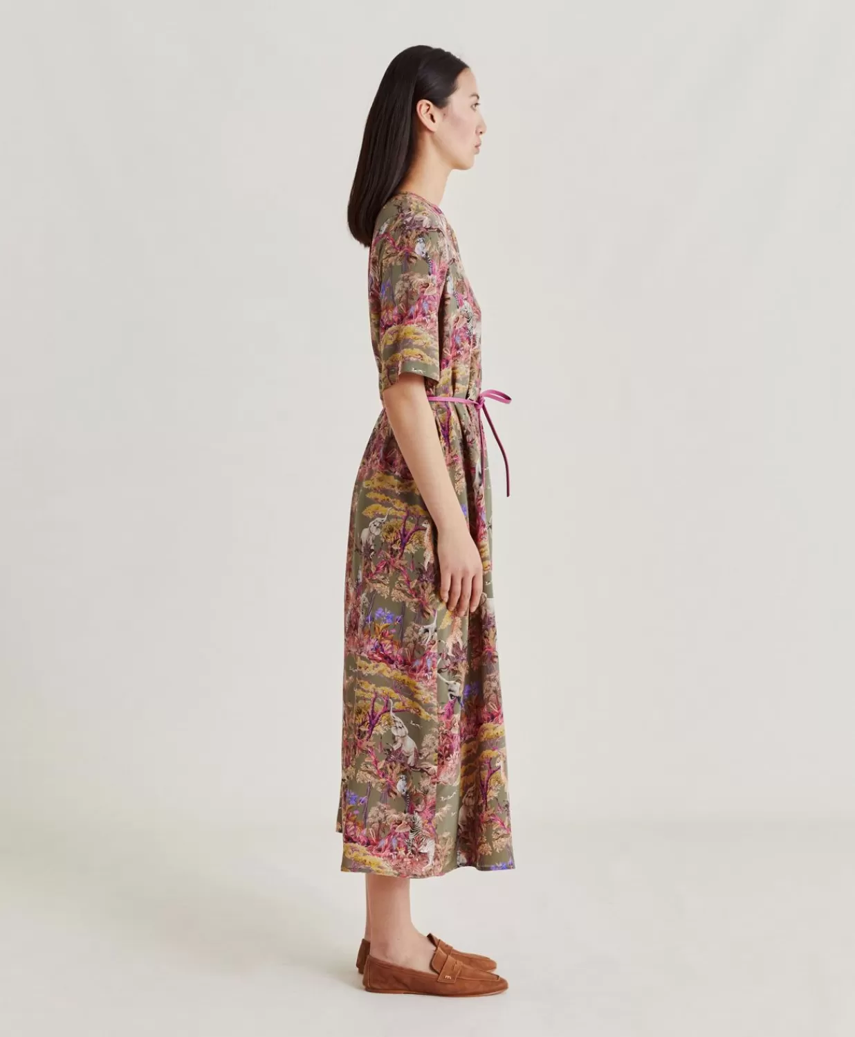 Momoni Vêtements>Robe Penelope Crepe De Chine - Olive Multicolore
