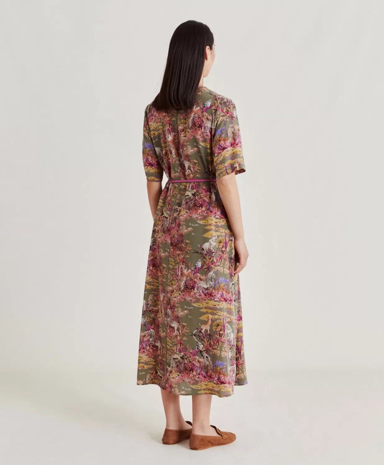 Momoni Vêtements>Robe Penelope Crepe De Chine - Olive Multicolore
