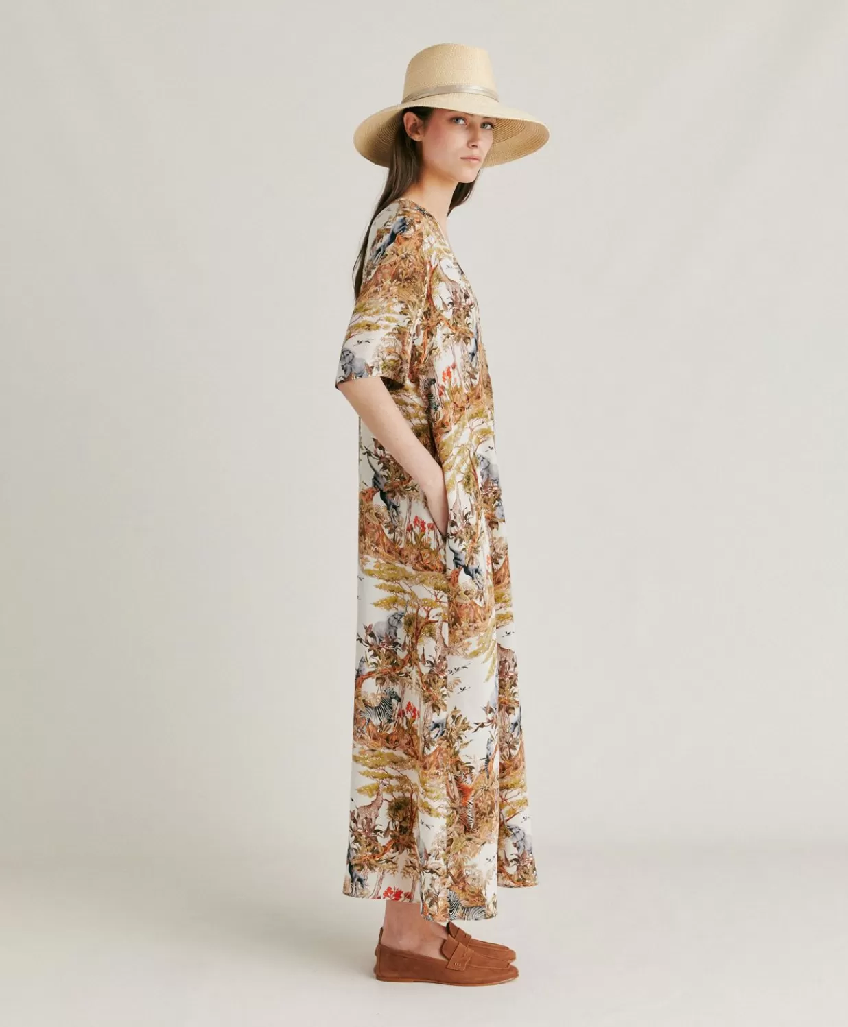 Momoni Vêtements>Robe Penelope En Crepe De Chine - Creme / Multicolore